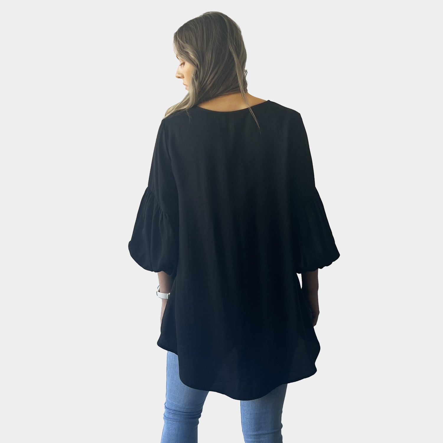 AM022123-1 LANTERN SLEEVE & V NECK LOOSE TOP