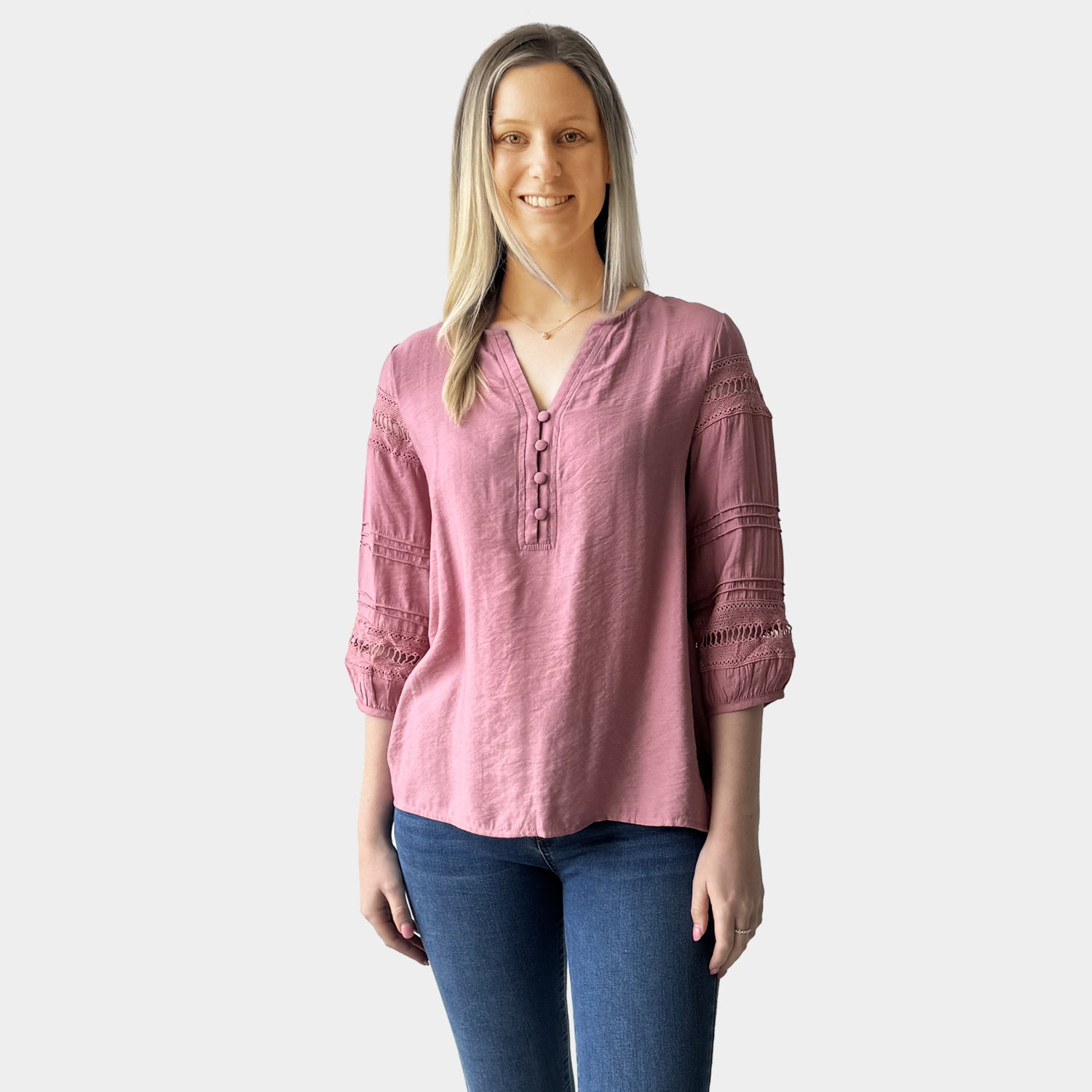 AM02398 LACE TRIM SLEEVE TOP