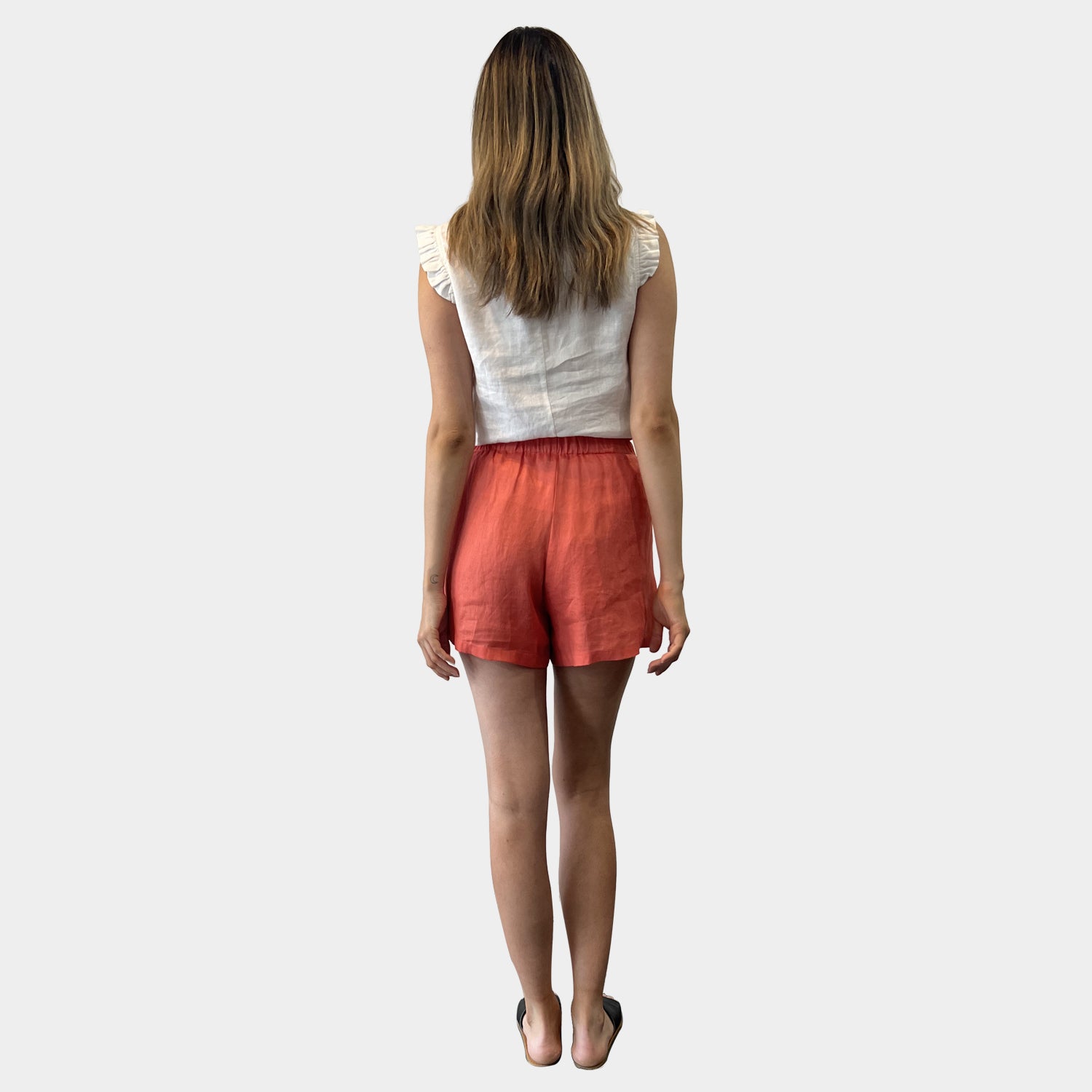 AM01170 SIDE POCKET 100%LINEN SHORTS