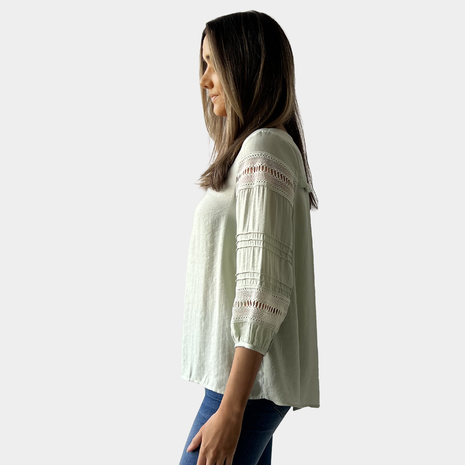 AM02398 LACE TRIM SLEEVE TOP