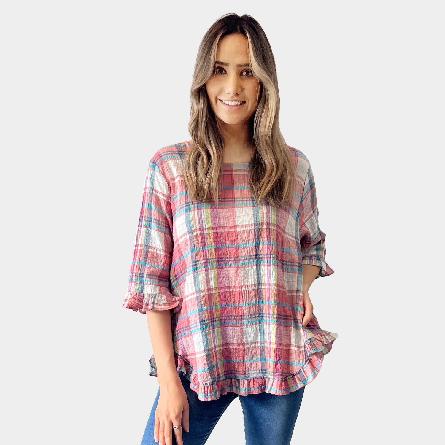 AM02496-3 GINGHAM COTTON TOP