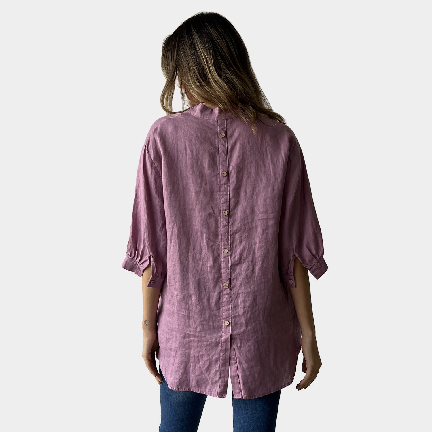 AM01240 BUTTON TRIM 100%LINEN SHIRT