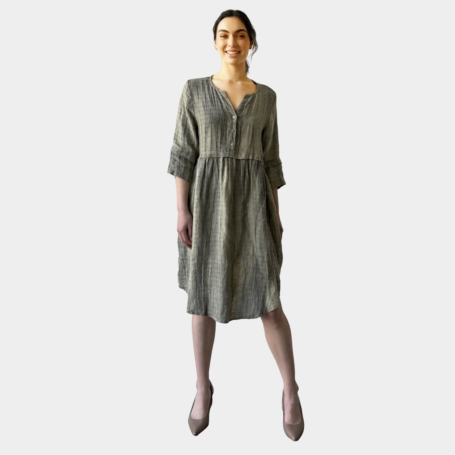 AM023048 HIGH QUALITY 100%LINEN SIDE DRESS