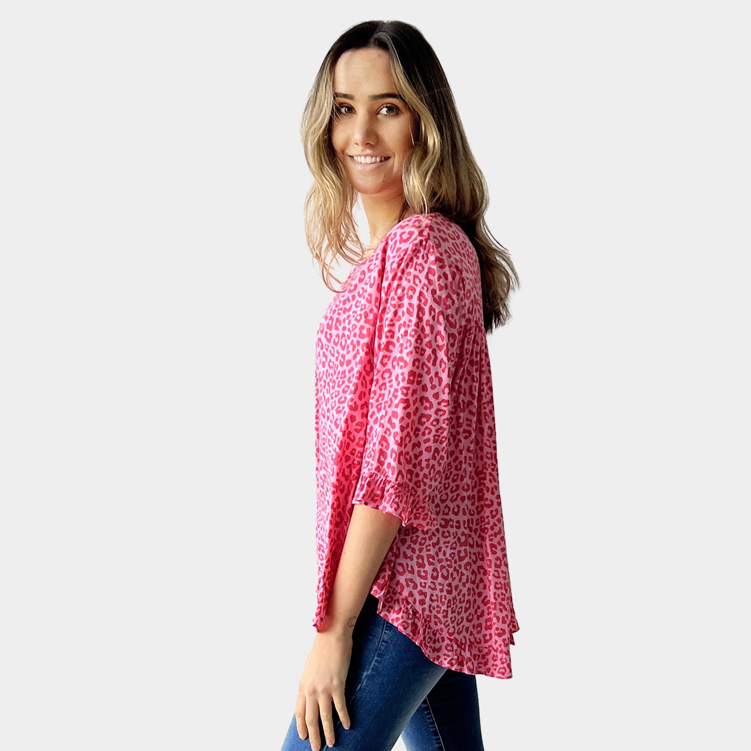 AM02496-2 LEOPARD PRINT LINEN COTTON TOP