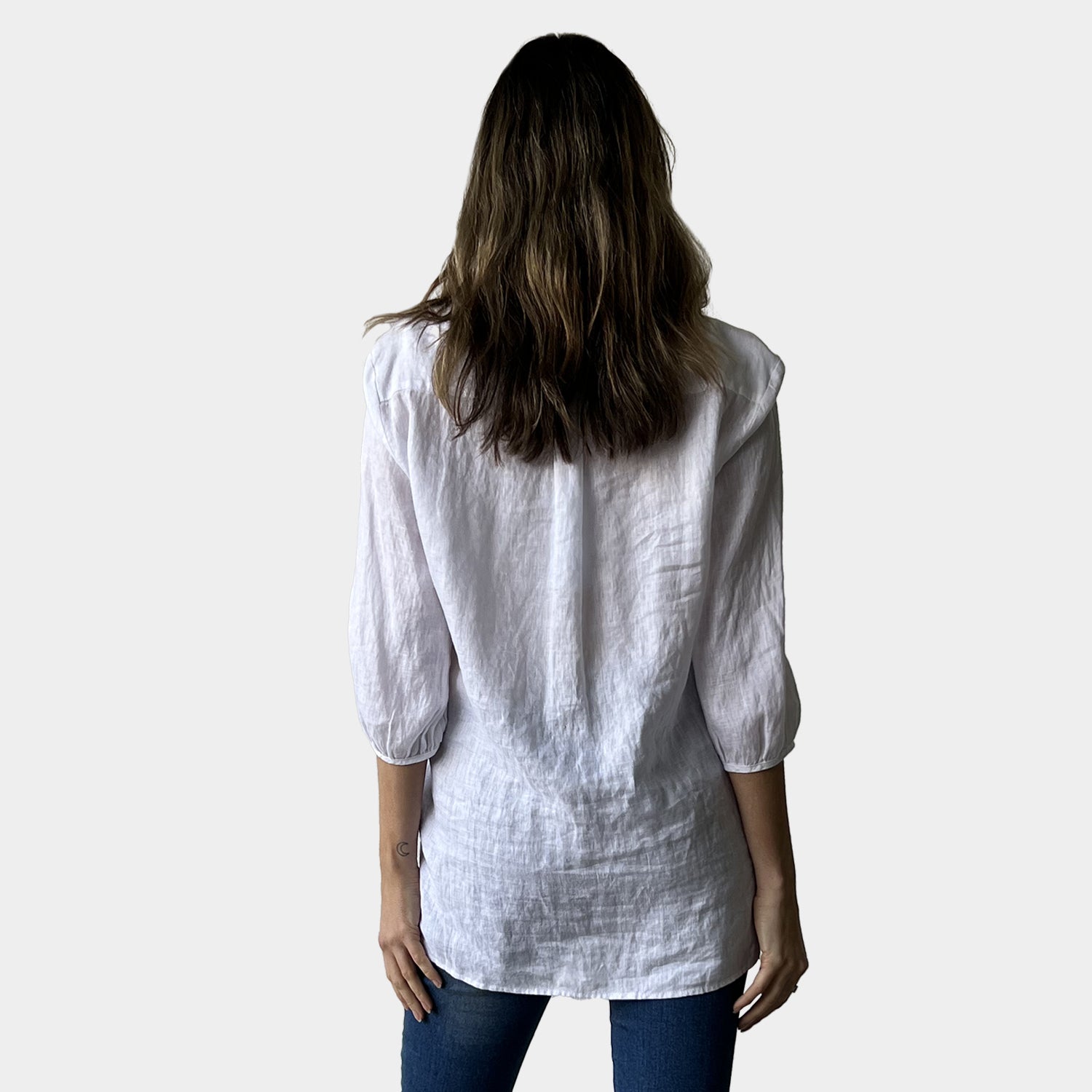 AM02479 100%LINEN V NECK TRIM TOP
