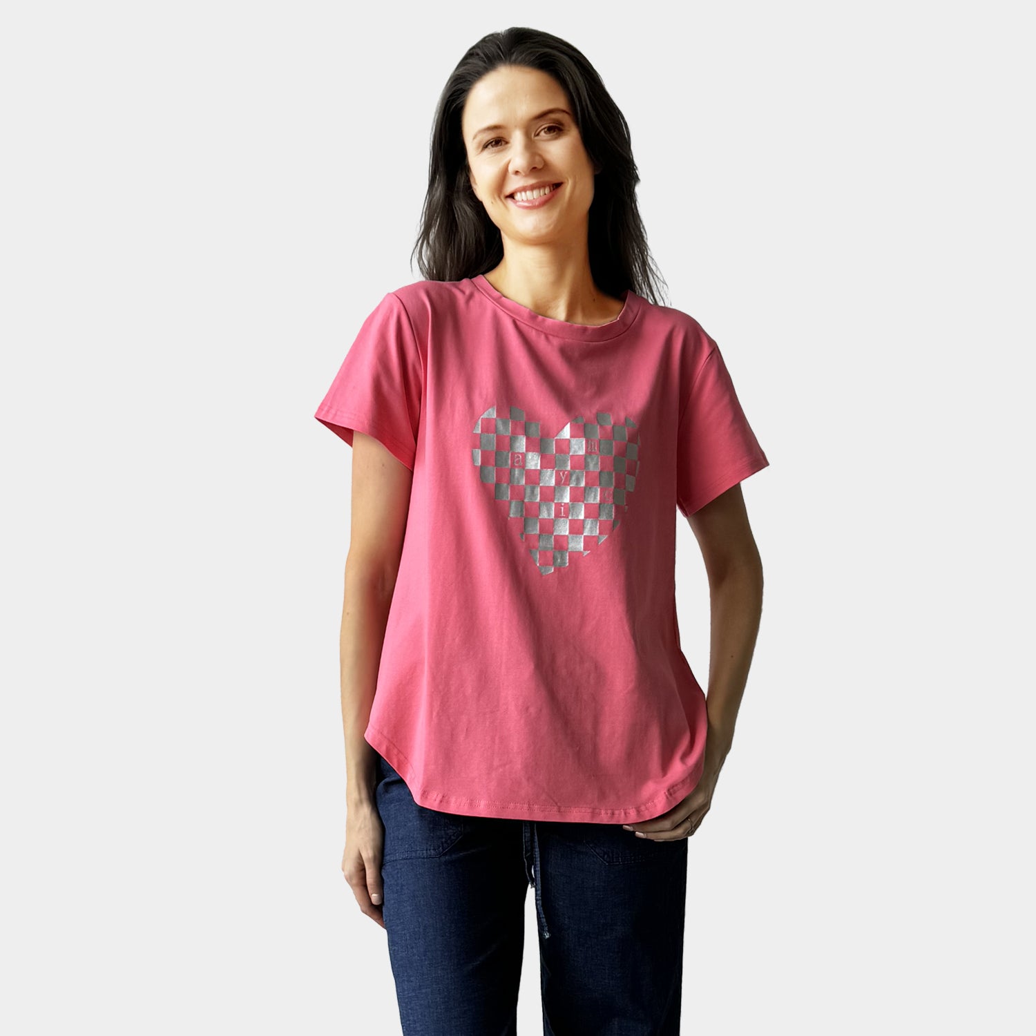 AM24050 CHECK LOVE PRINT TEE