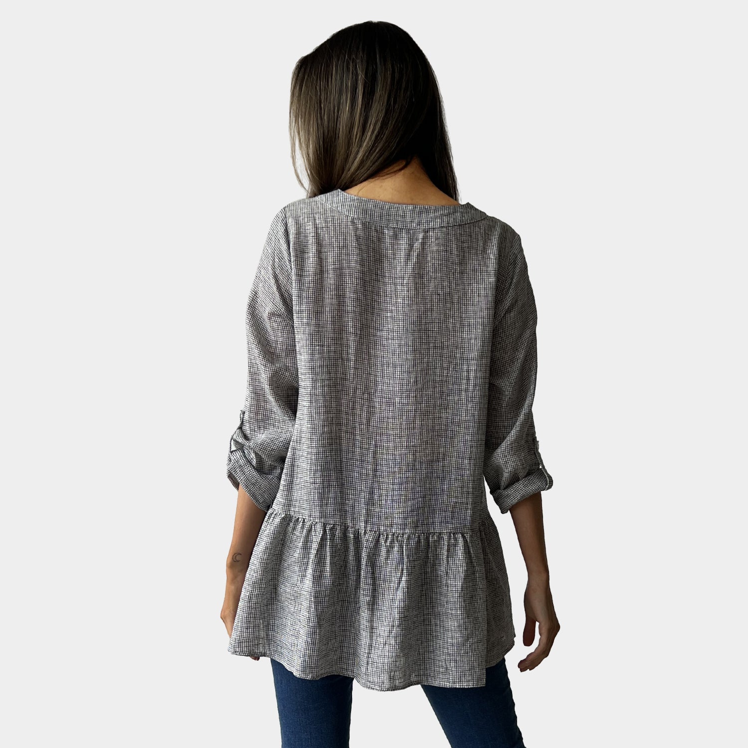 AM02484-1 100%LINEN GINGHAM CARDIGAN TOP