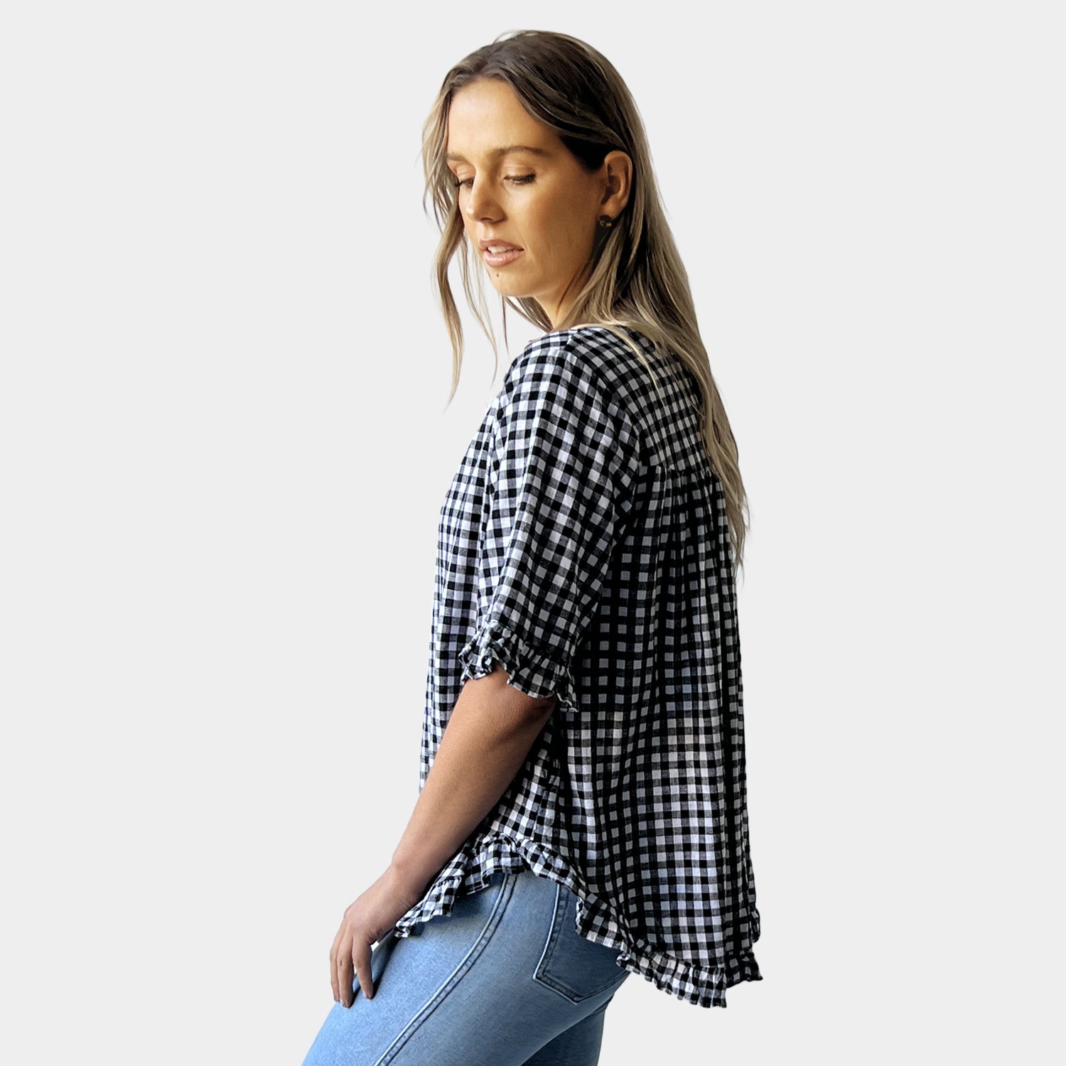 AM02497 GINGHAM LINEN COTTON TOP