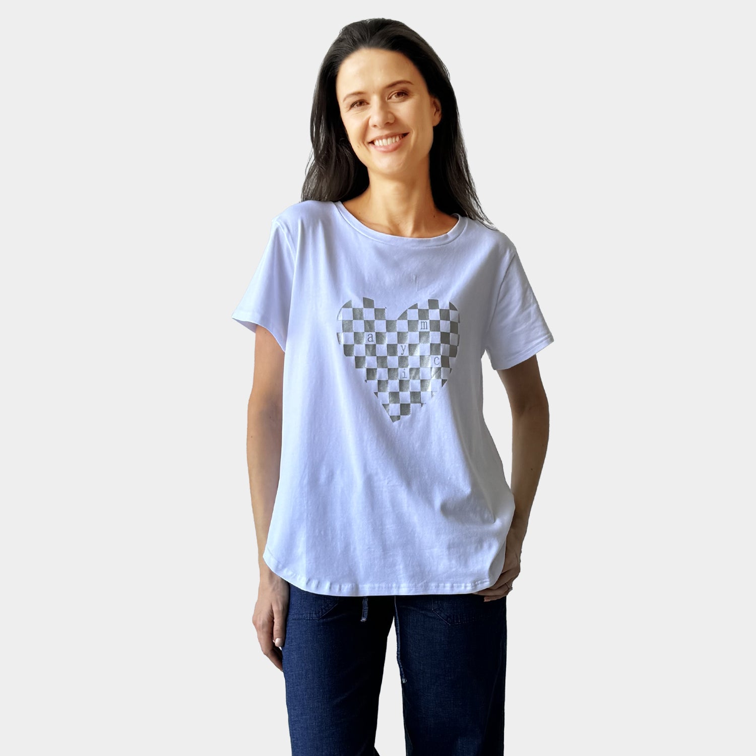 AM24050 CHECK LOVE PRINT TEE