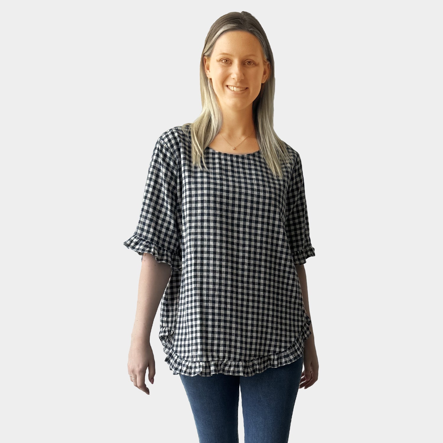 AM02497 TINY CHECK & SIDE POCKET TOP