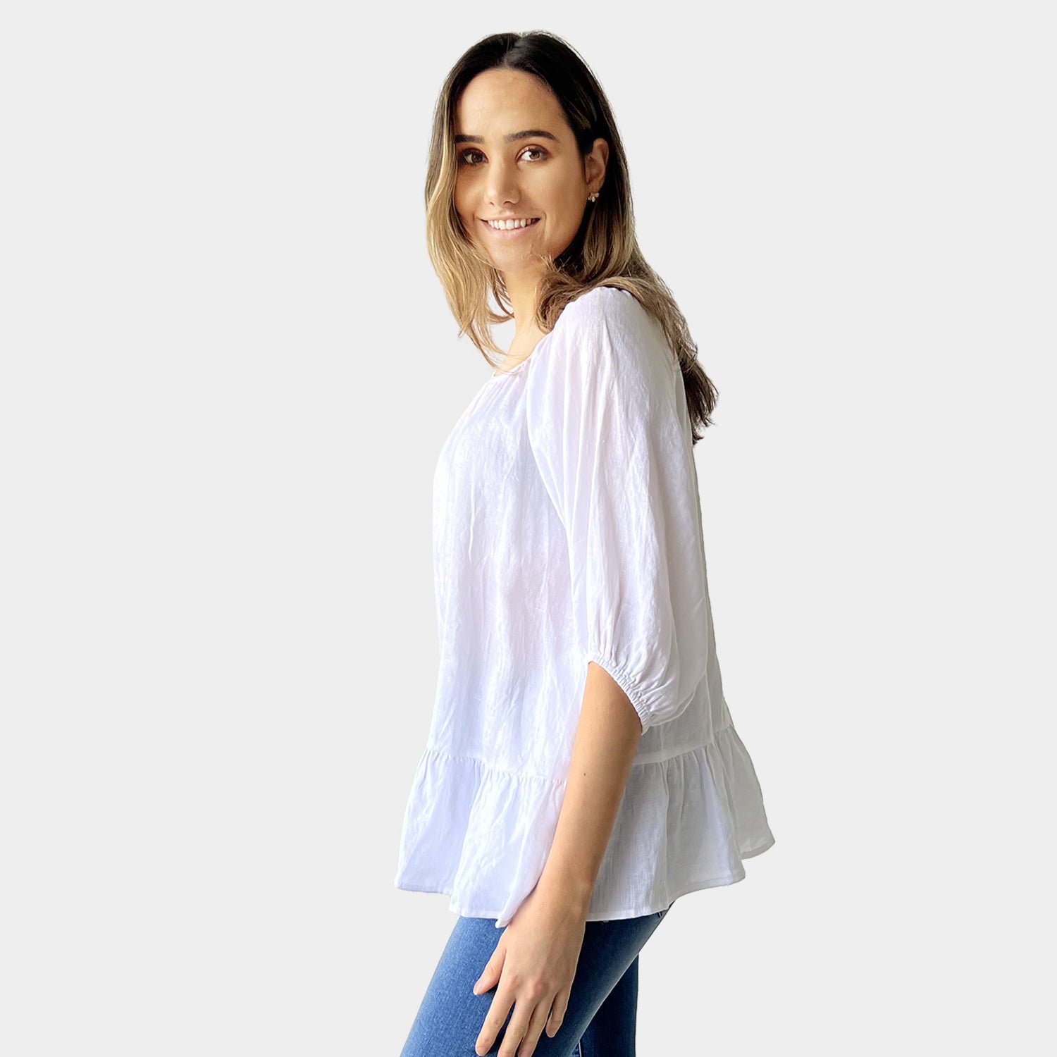 AM02491 100%LINEN SIDE POCKET TOP