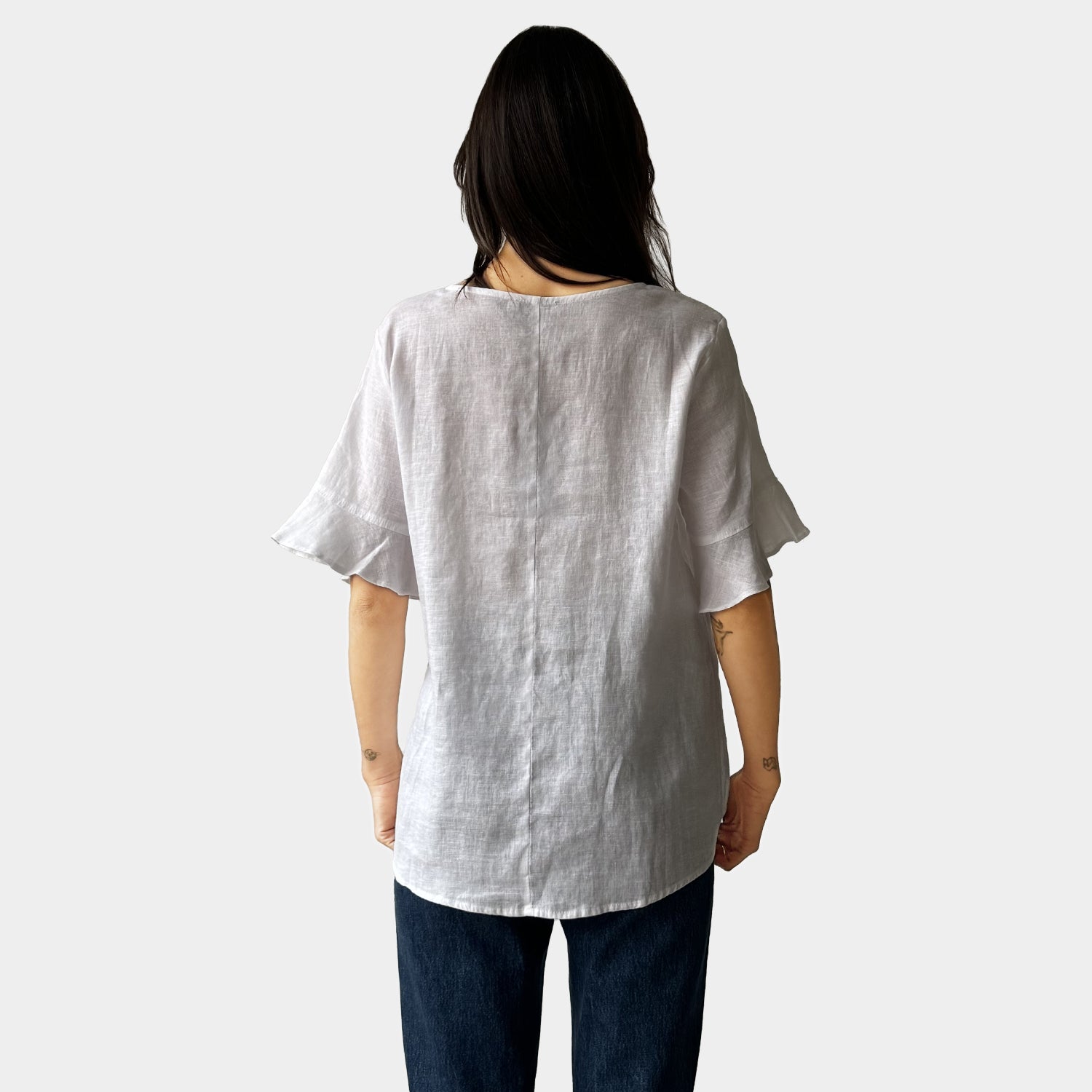 AM023012 FLEXIBLE WAIST 100%LINEN TOP