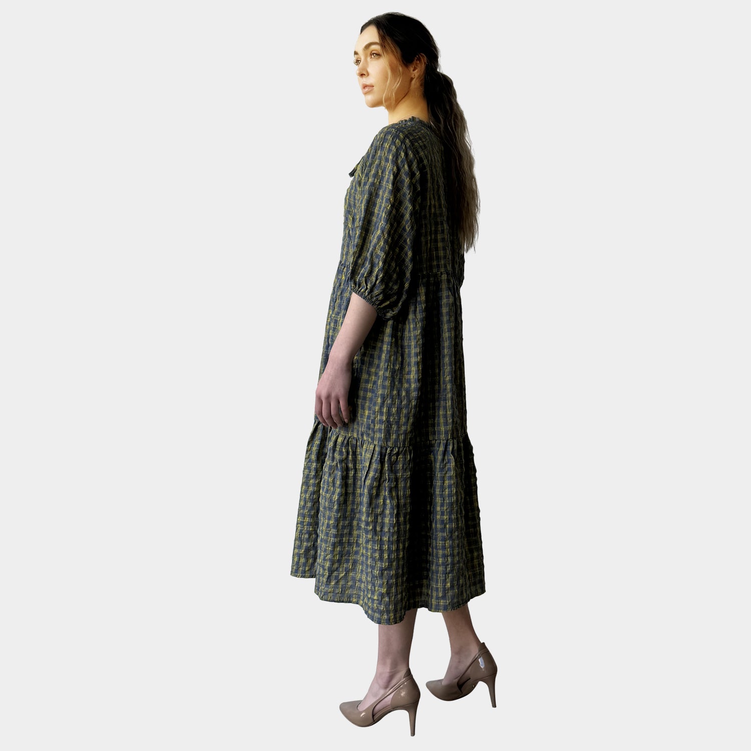 AM023072 TINY CHECK & SIDE POCKET DRESS (SALE)