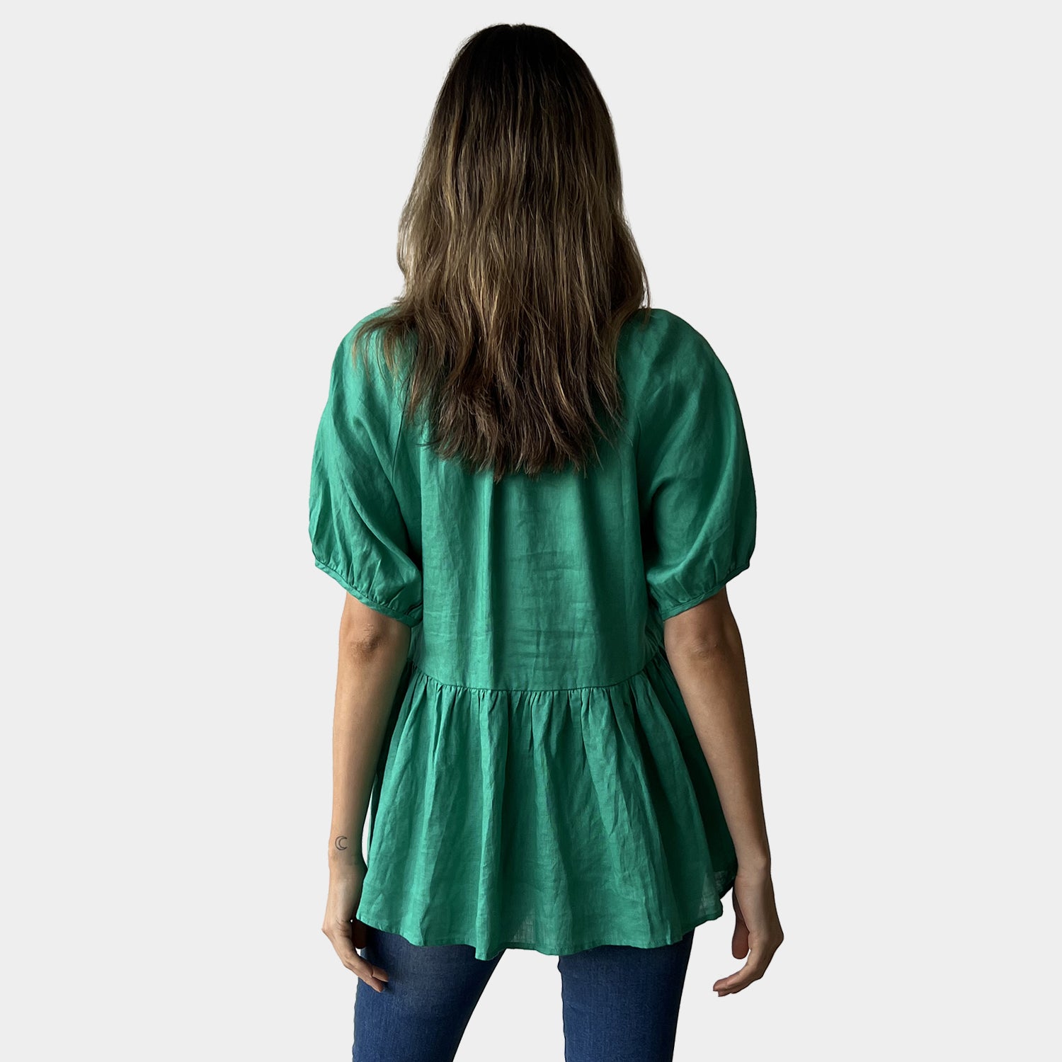 AM022169 100%LINEN BUTTON V NECK TOP