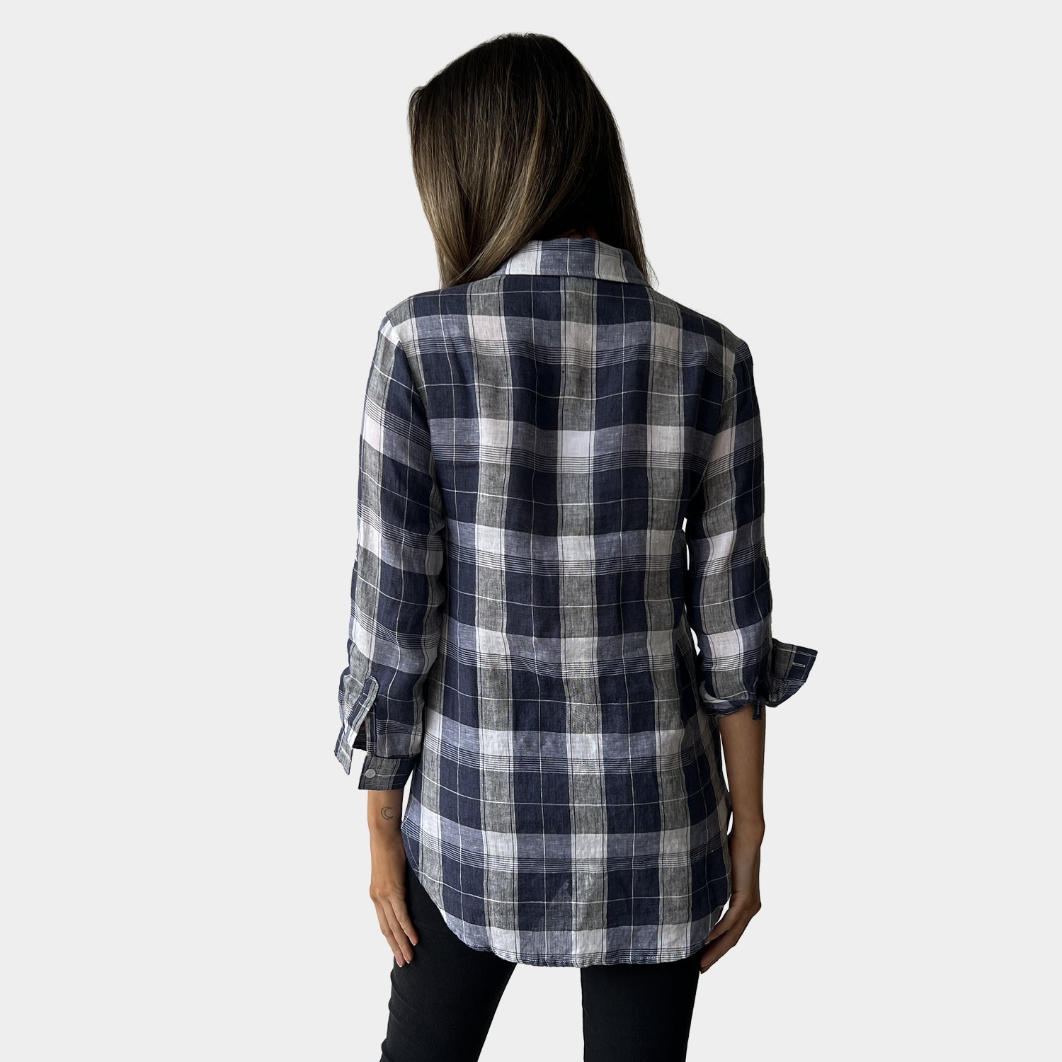 AM01241-2 GINGHAM 100%LINEN SHIRT