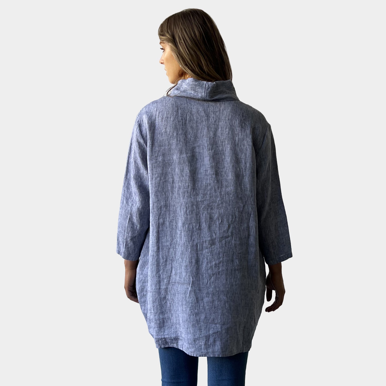 AM01283 MID NECK DEIGN LOOSE 100%LINEN TOP