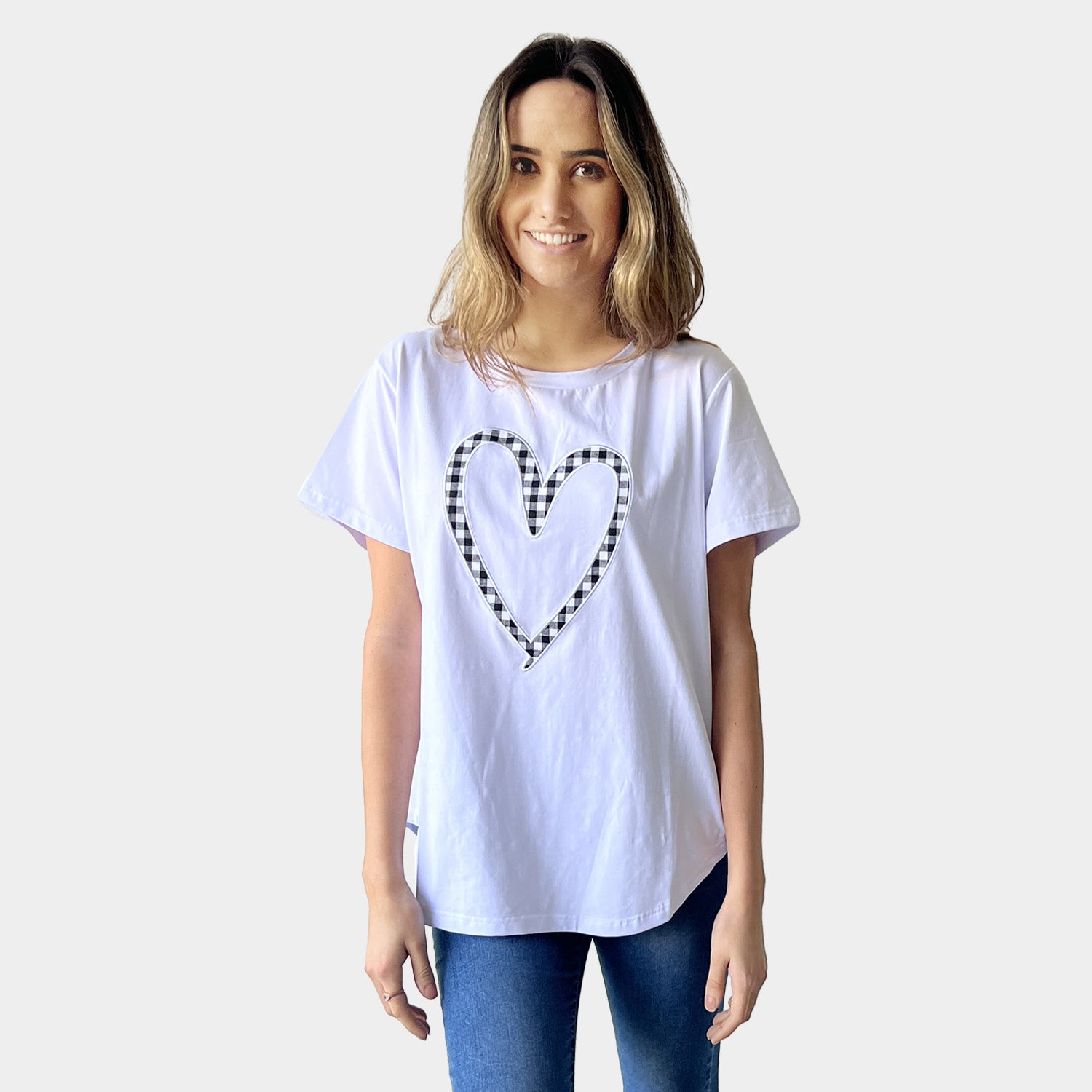 AM01267-4 GINGHAM LOVE HEART TEE