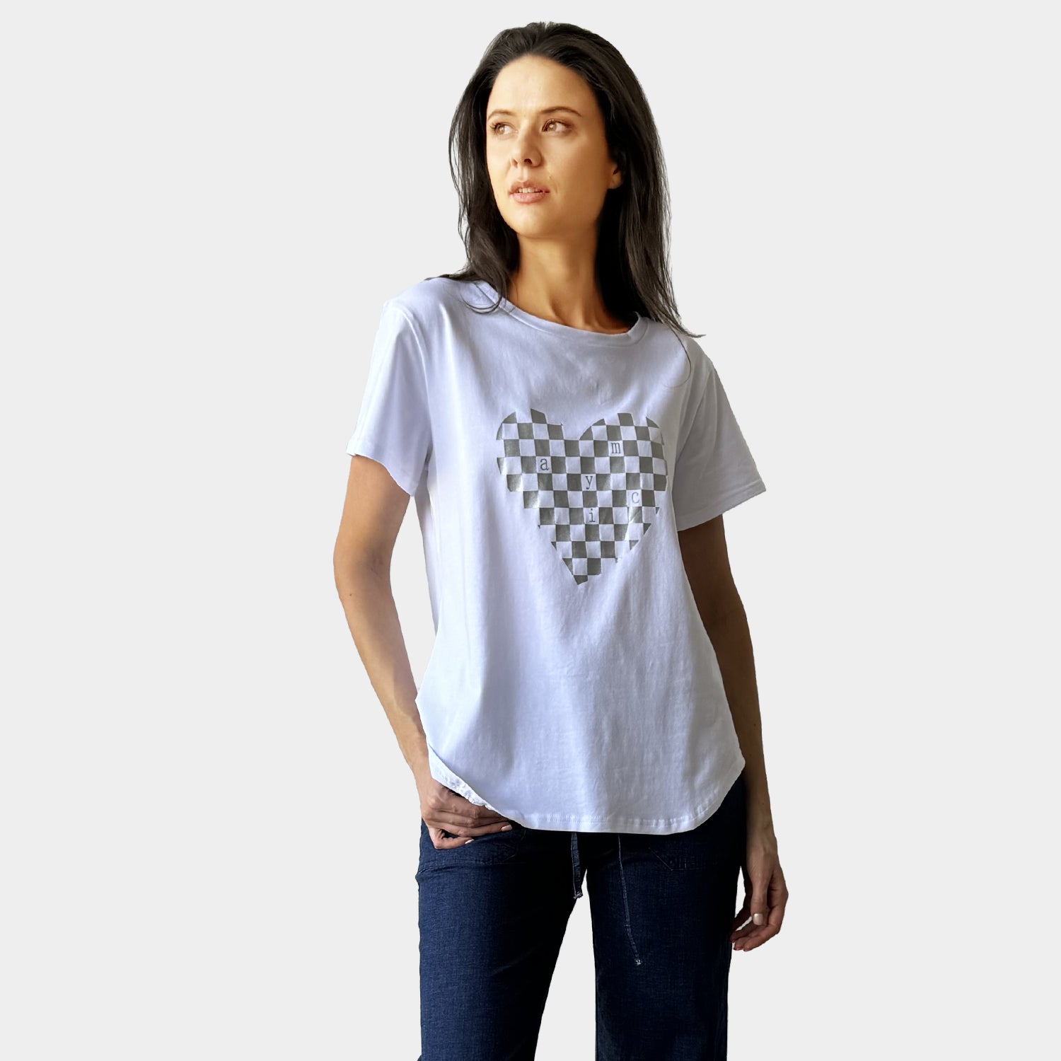 AM24050 CHECK LOVE PRINT TEE