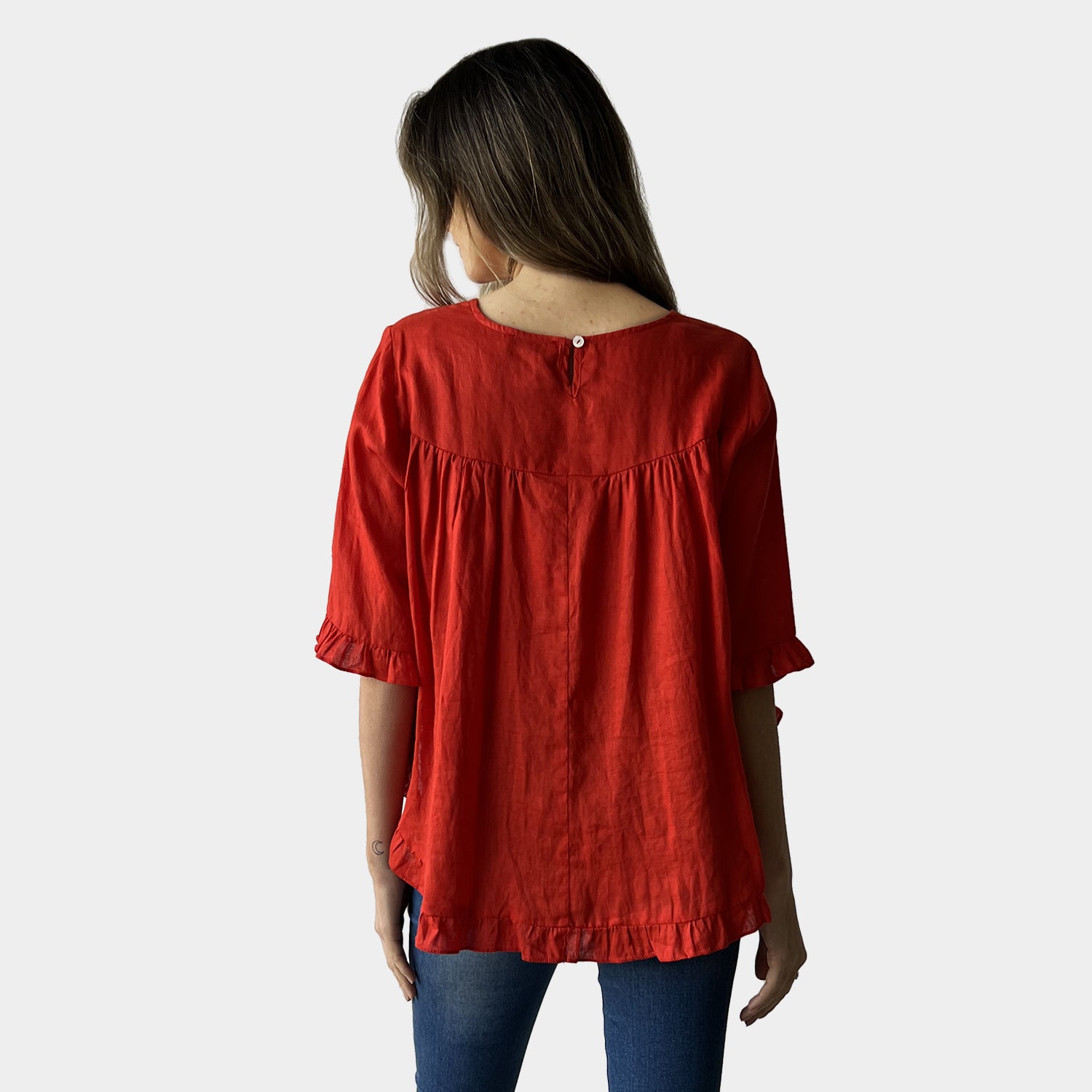 AM02496 100%LINEN SIDE POCKET TOP