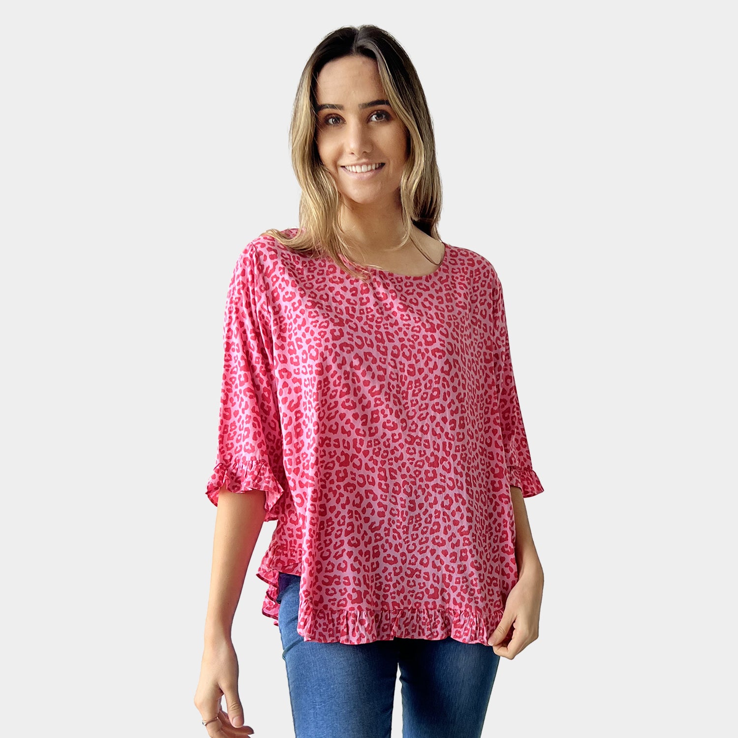 AM02496-2 LEOPARD PRINT LINEN COTTON TOP