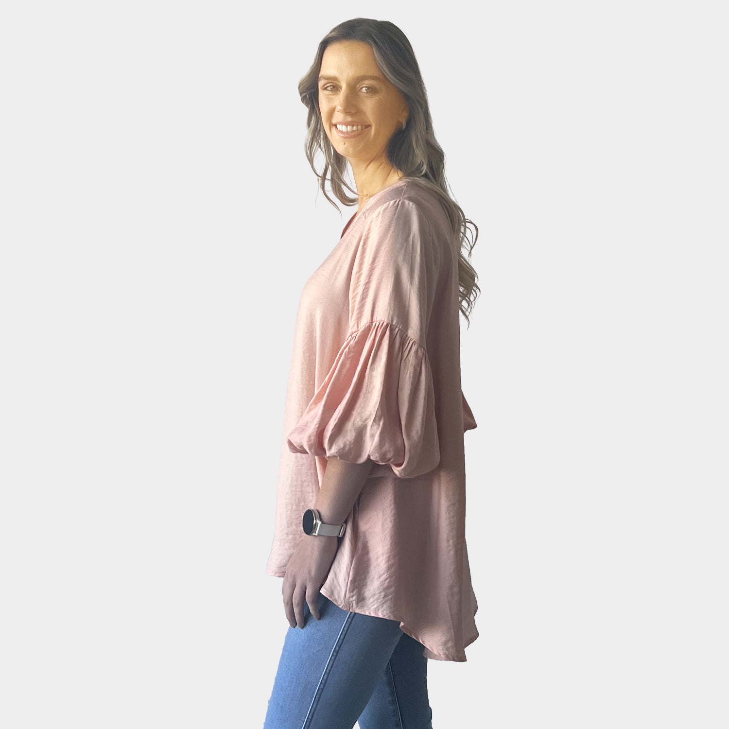 AM022123-1 LANTERN SLEEVE & V NECK LOOSE TOP