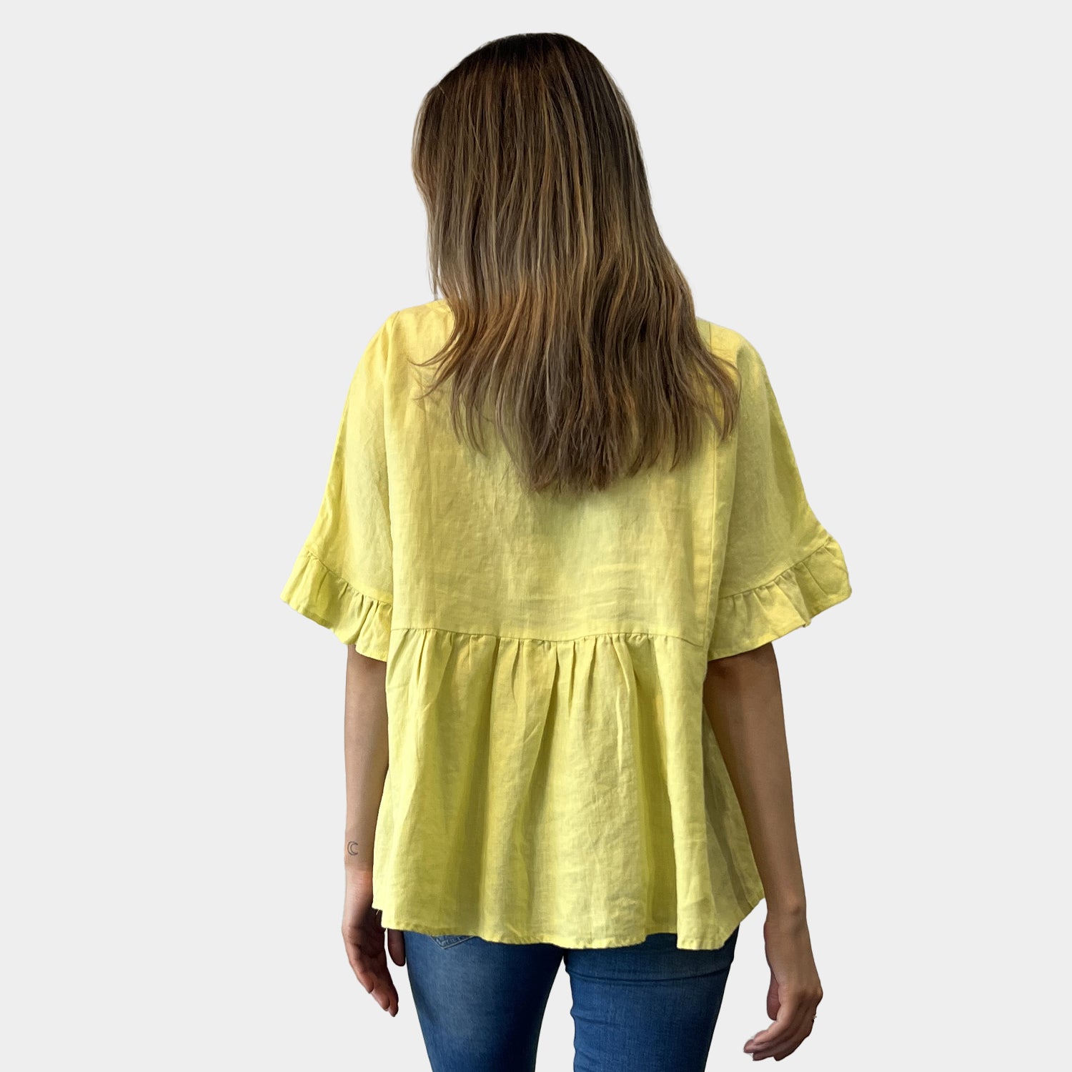 AM01191 V NECK SIDE POCKET 100%LINEN TOP