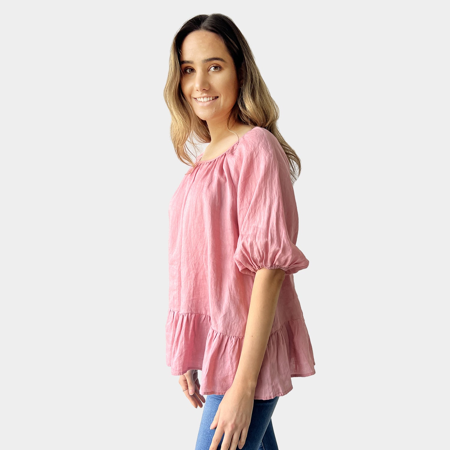 AM02491 100%LINEN SIDE POCKET TOP