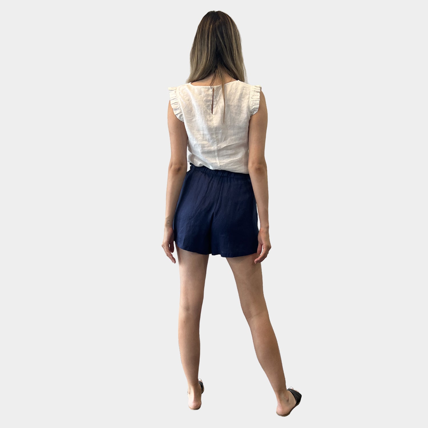 AM01170 SIDE POCKET 100%LINEN SHORTS
