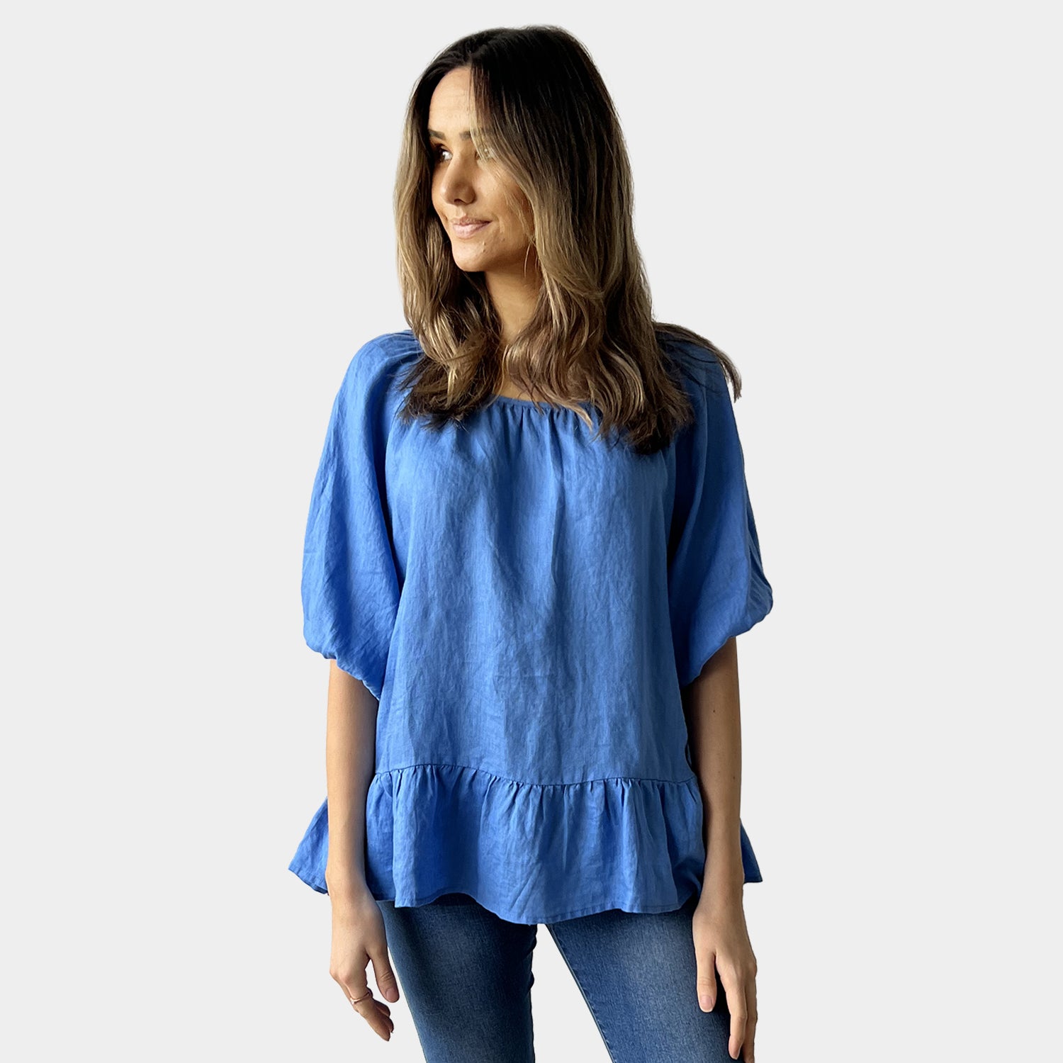 AM02491 100%LINEN SIDE POCKET TOP