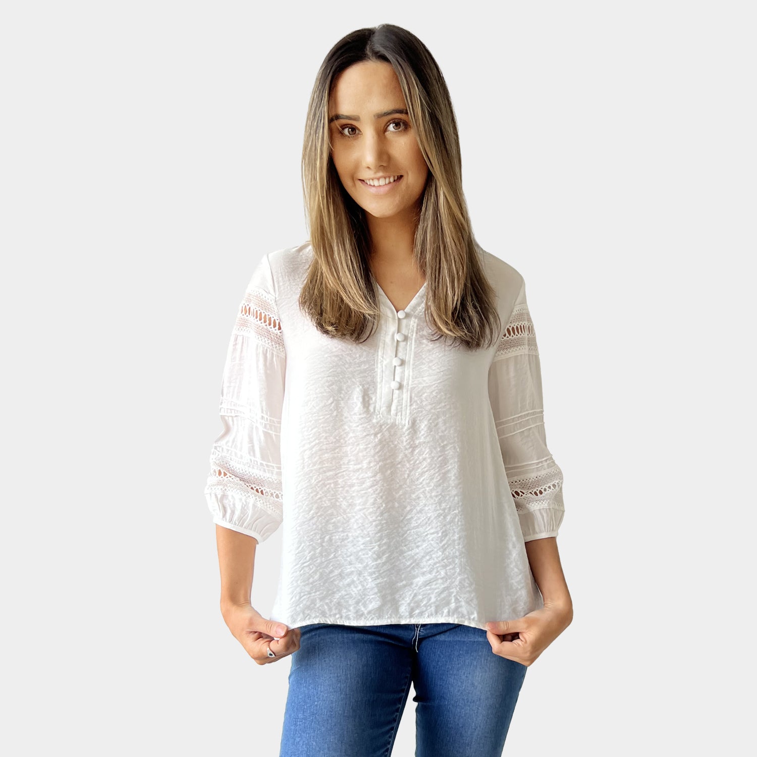 AM02398 LACE TRIM SLEEVE TOP