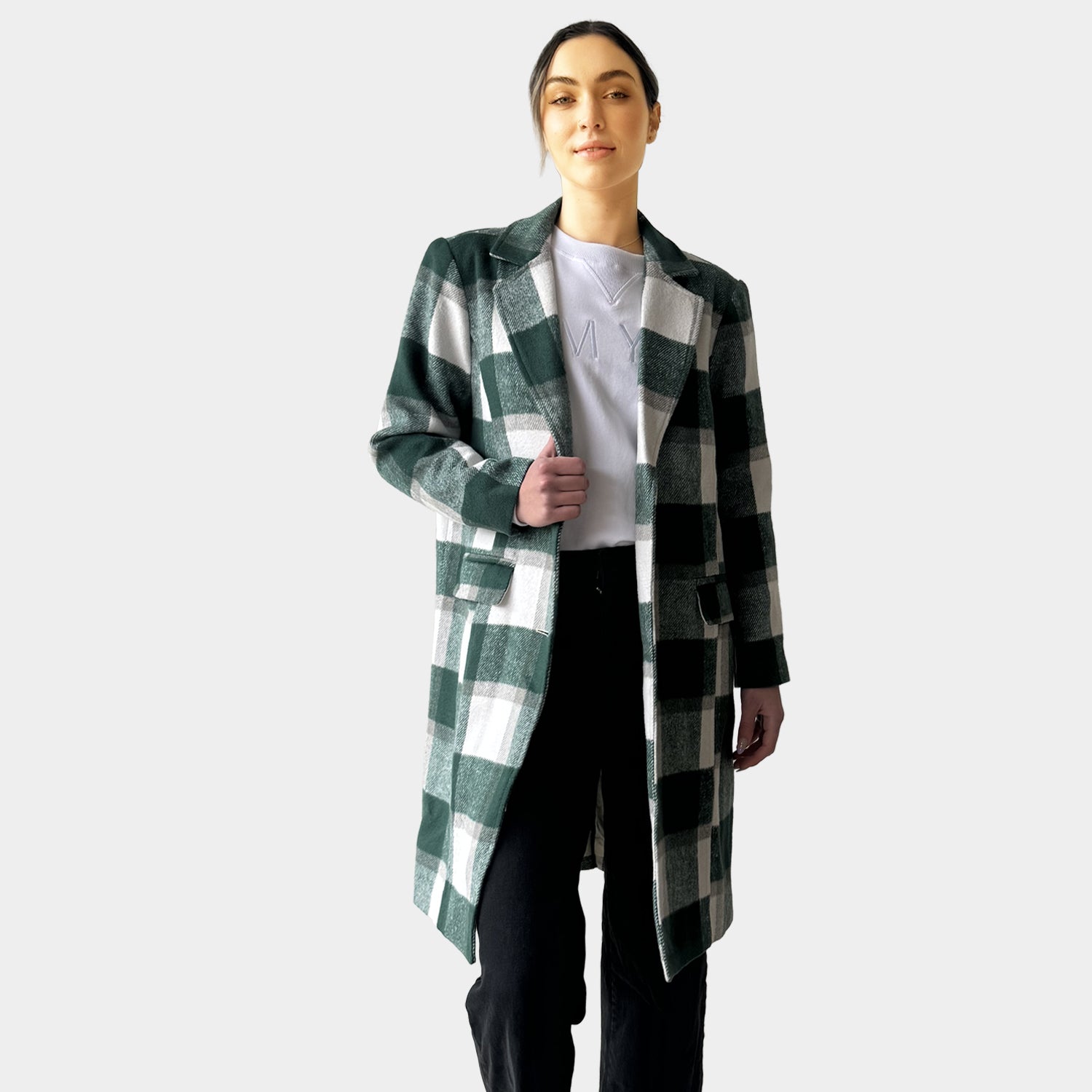 AM023028 GREEN GINGHAM WARM COAT