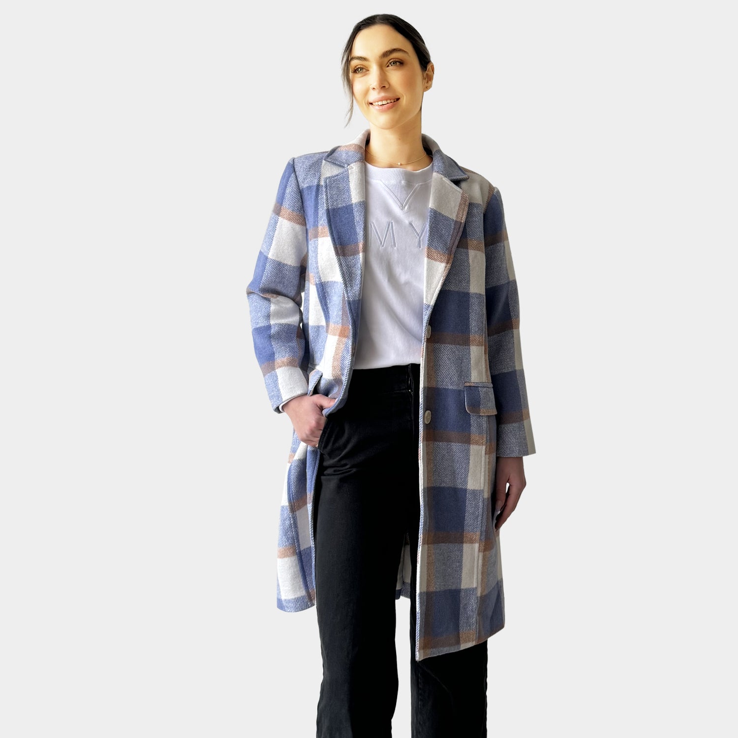 AM023028 BLUE GINGHAM WARM COAT