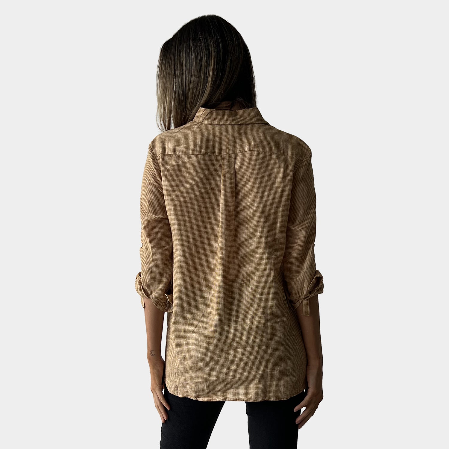 AM02452-1 GINGHAM 100%LINEN SHIRT