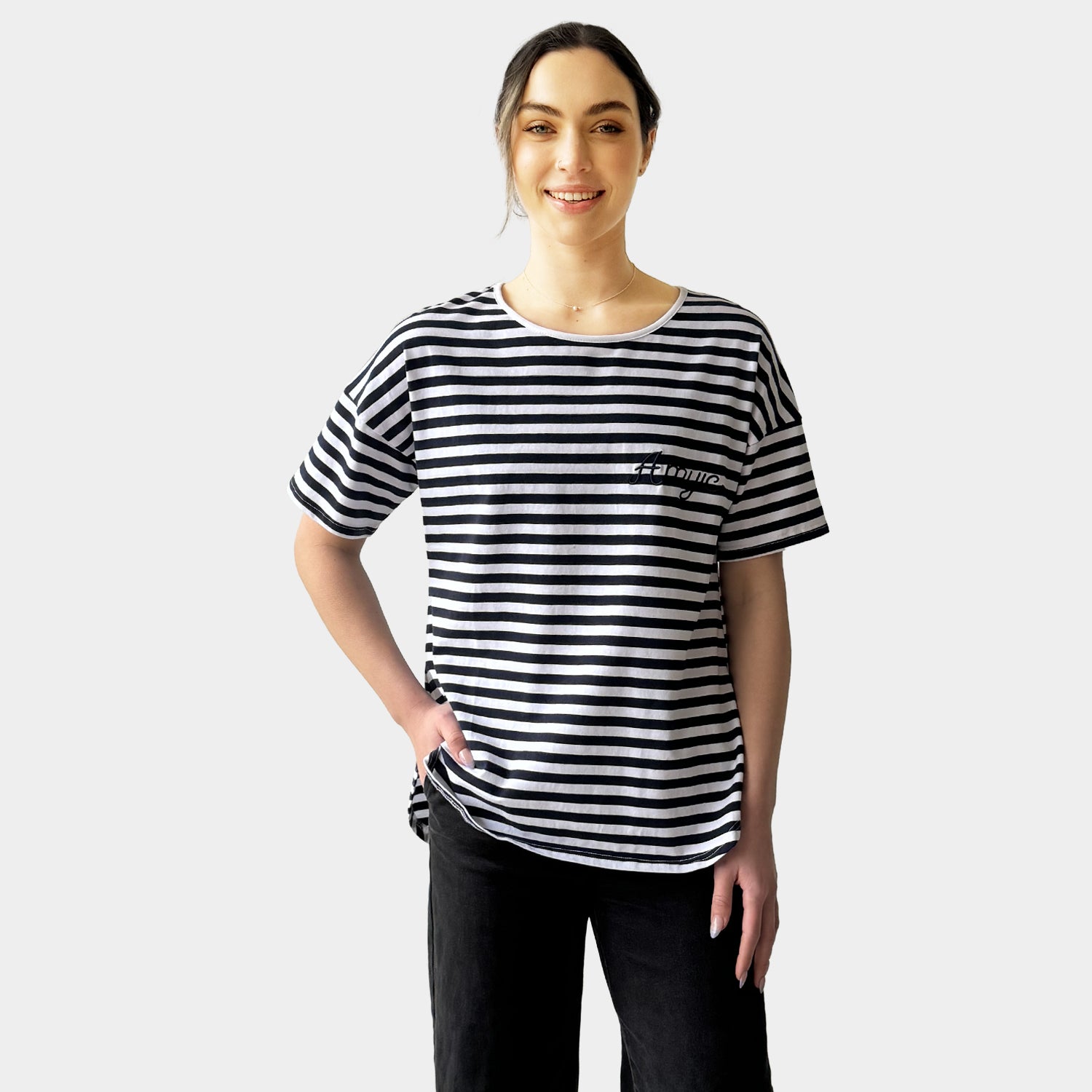 AM023066 STRIPE & EMBROIDERY LETTER TEE