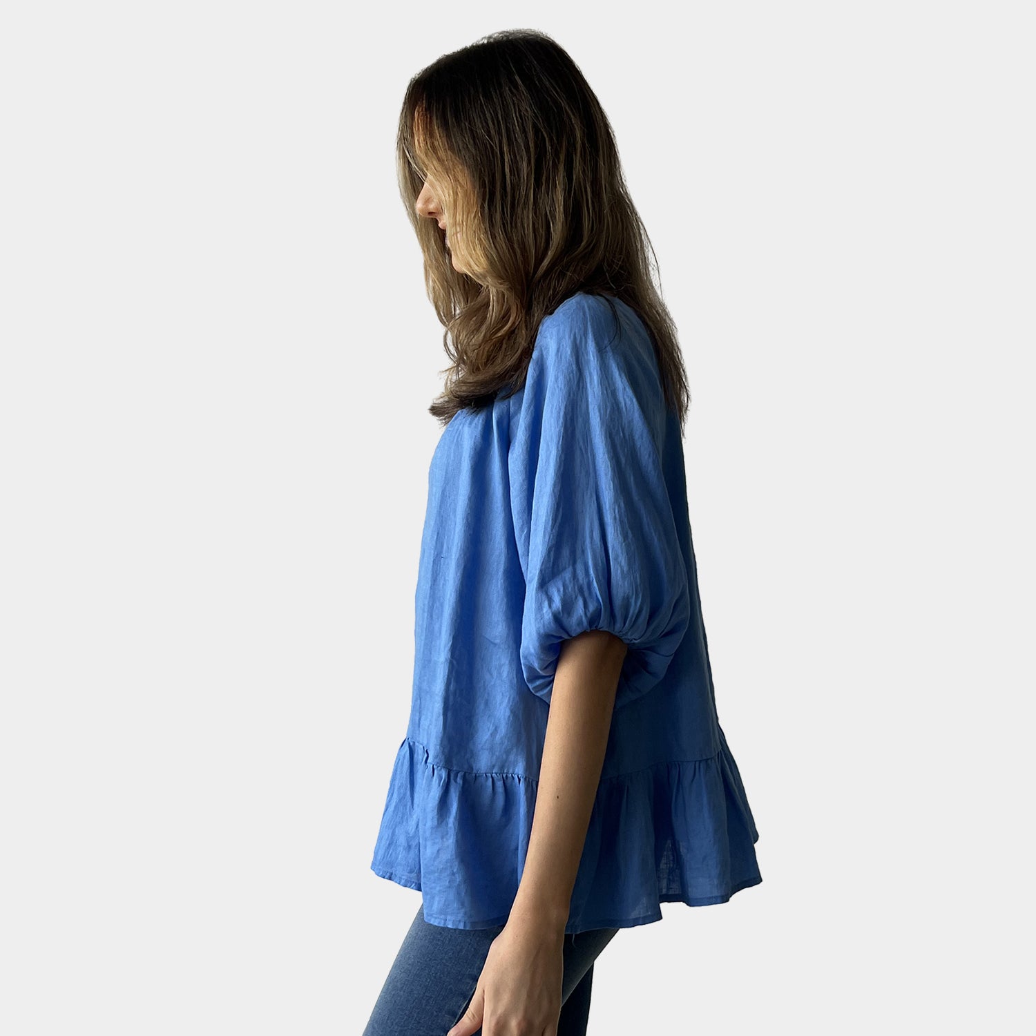 AM02491 100%LINEN SIDE POCKET TOP