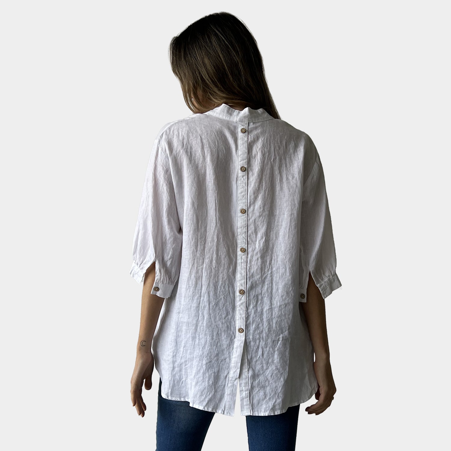 AM01240 BUTTON TRIM 100%LINEN SHIRT