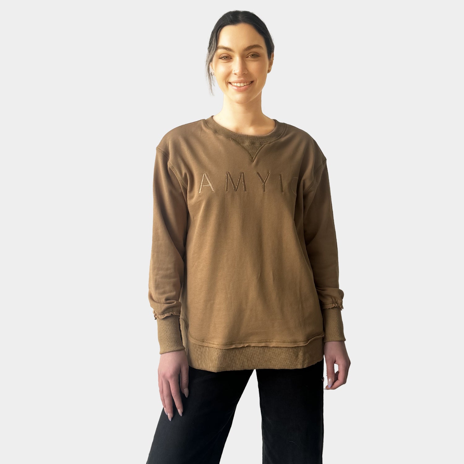 AM022161 TAN EMBROIDERY SWEATSHIRT