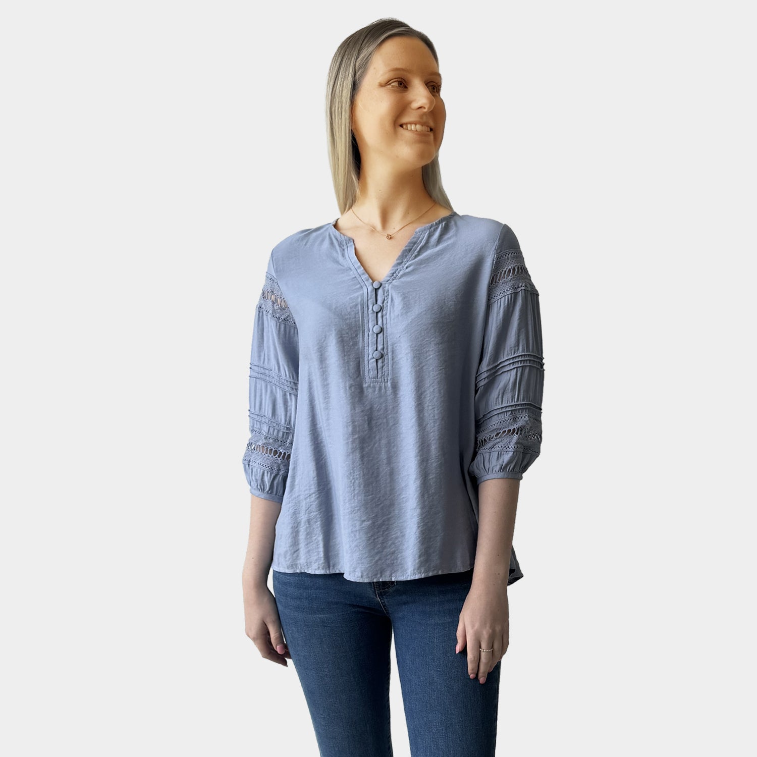 AM02398 LACE TRIM SLEEVE TOP