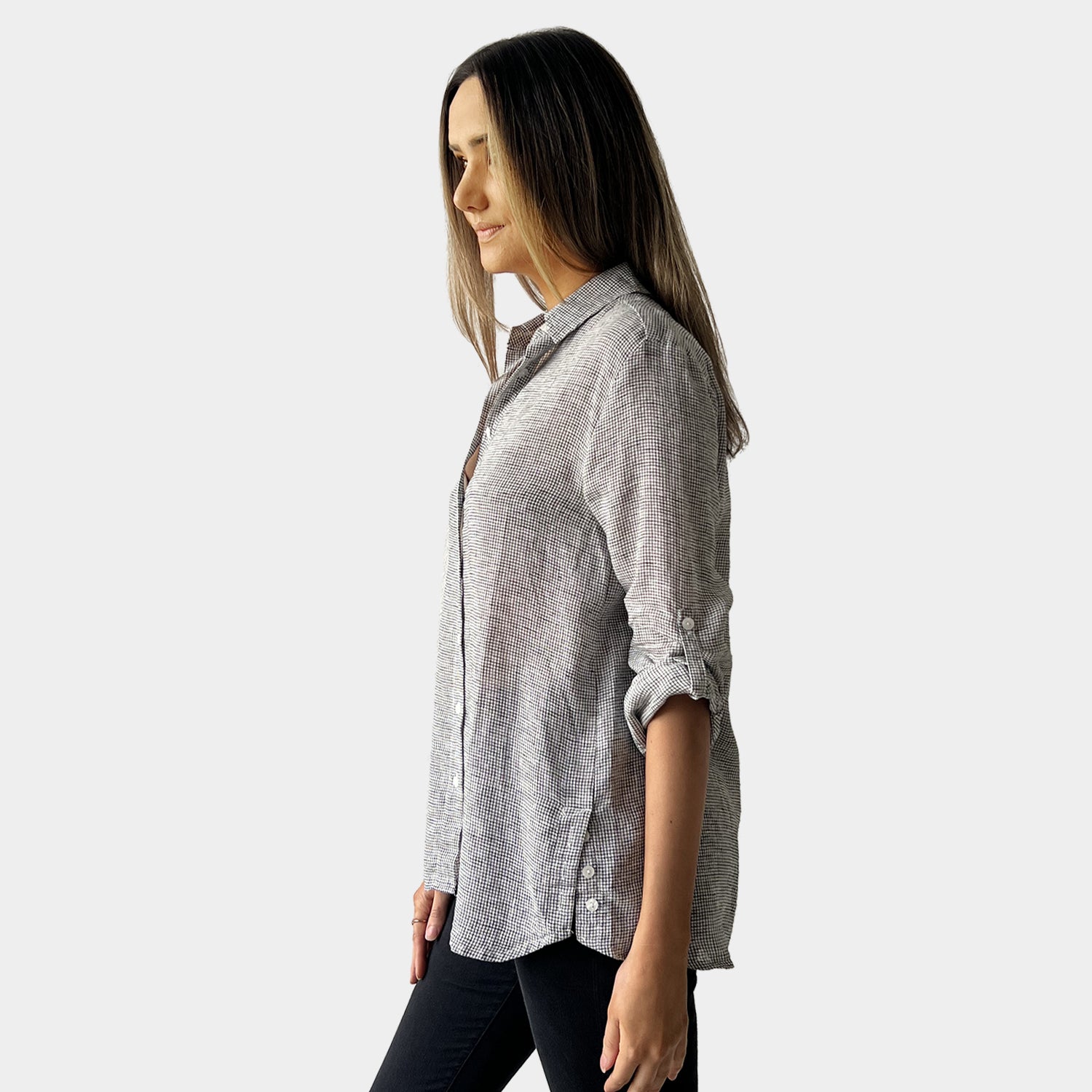 AM02452-1 GINGHAM 100%LINEN SHIRT