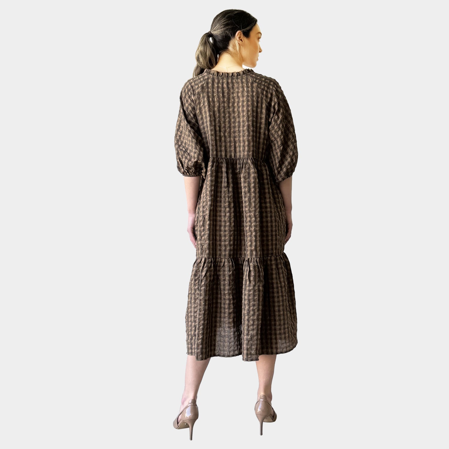 AM023072 TINY CHECK & SIDE POCKET DRESS (SALE)