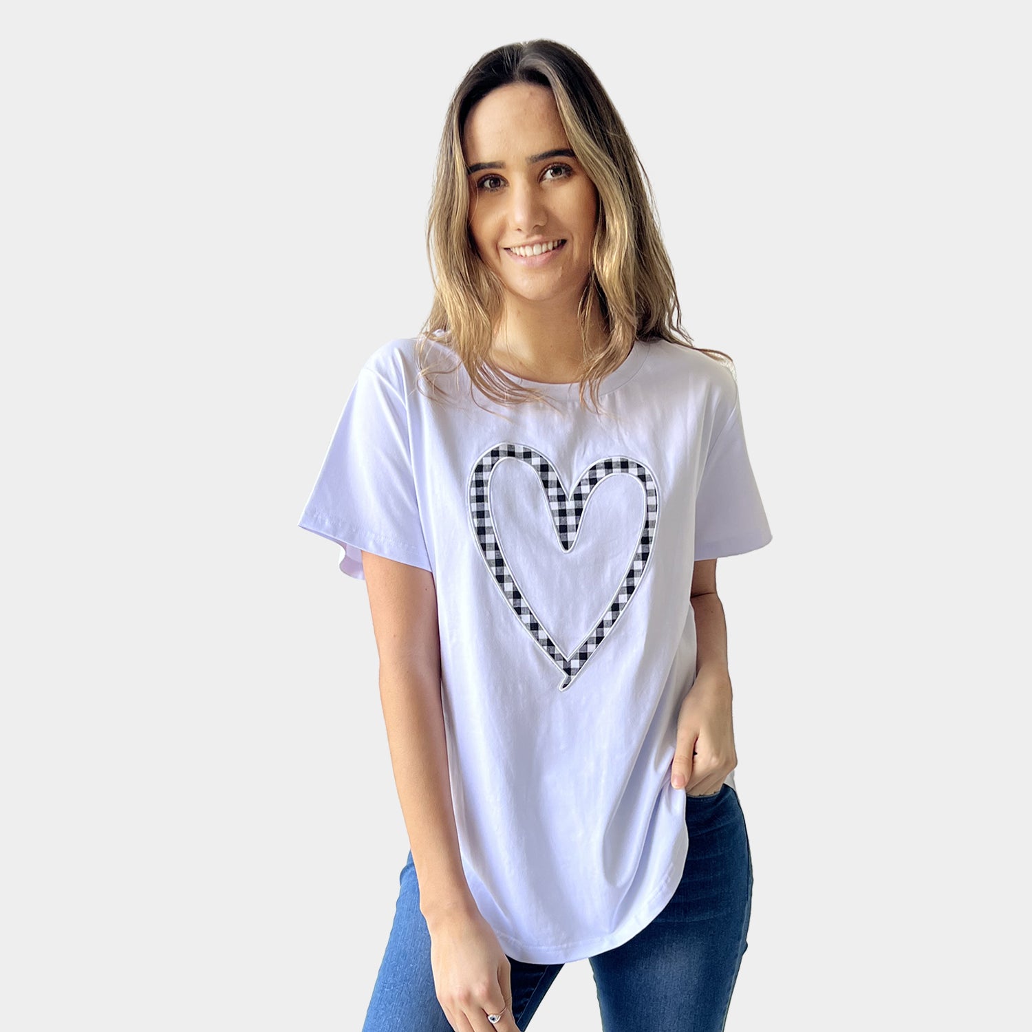 AM01267-4 GINGHAM LOVE HEART TEE