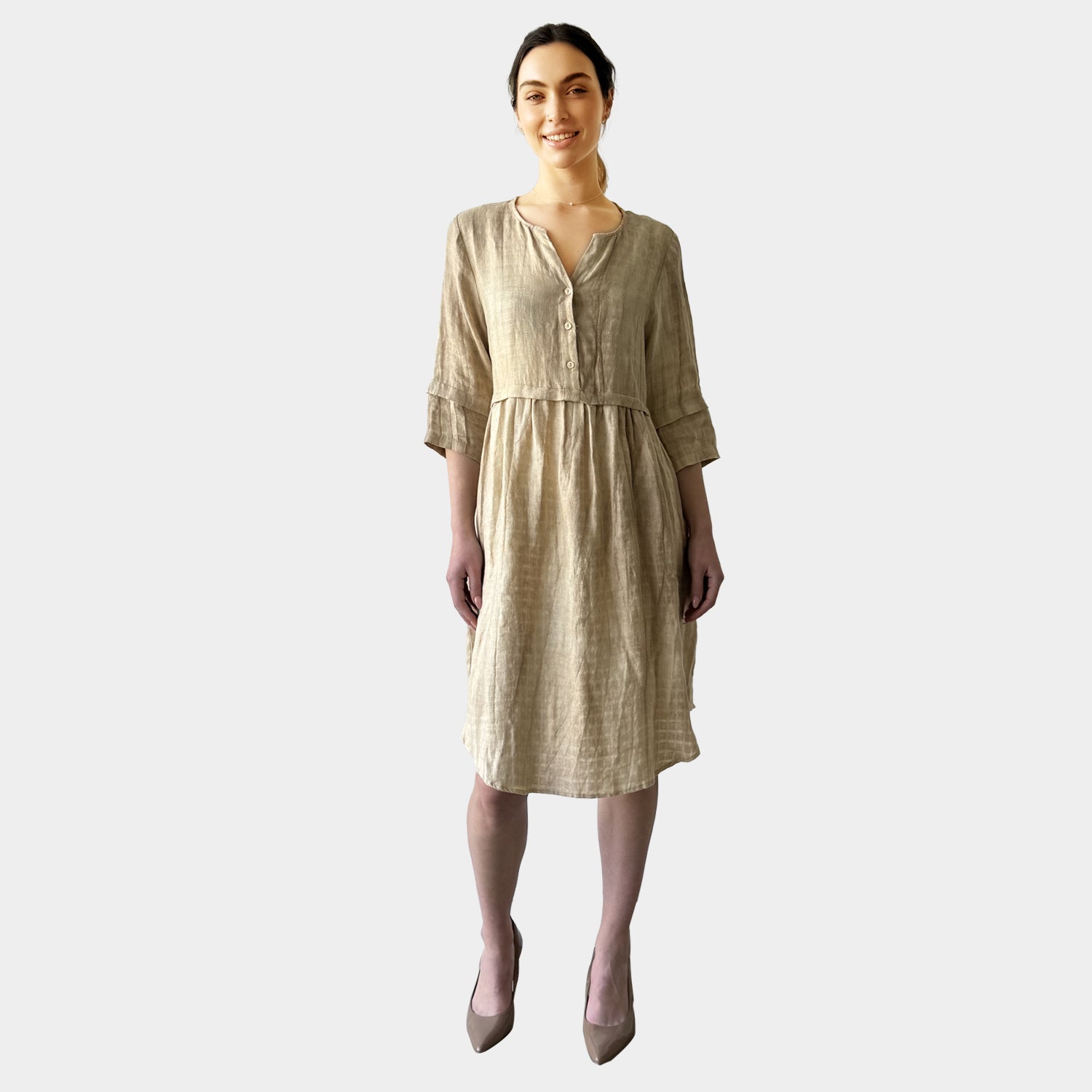AM023048 HIGH QUALITY 100%LINEN SIDE POCKET DRESS