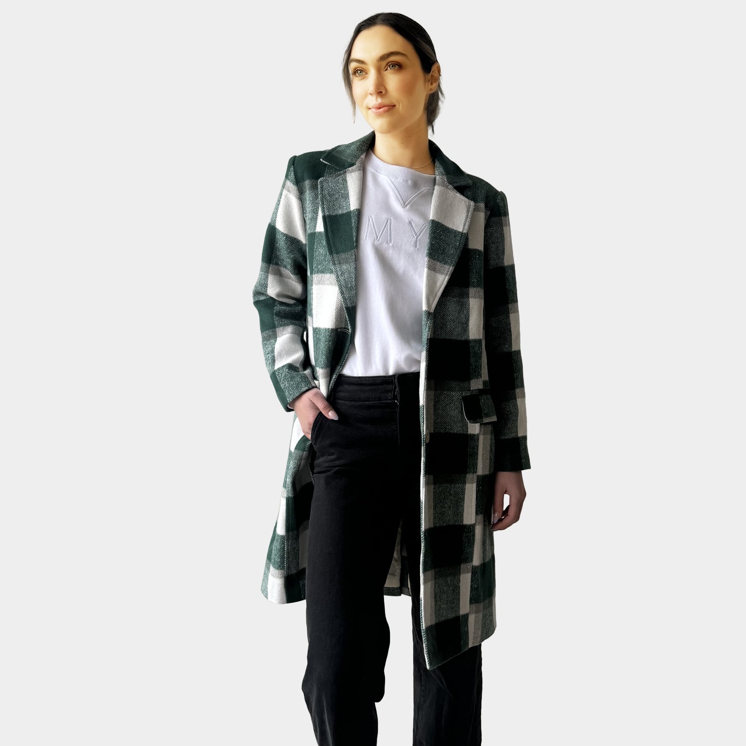 AM023028 GREEN GINGHAM WARM COAT