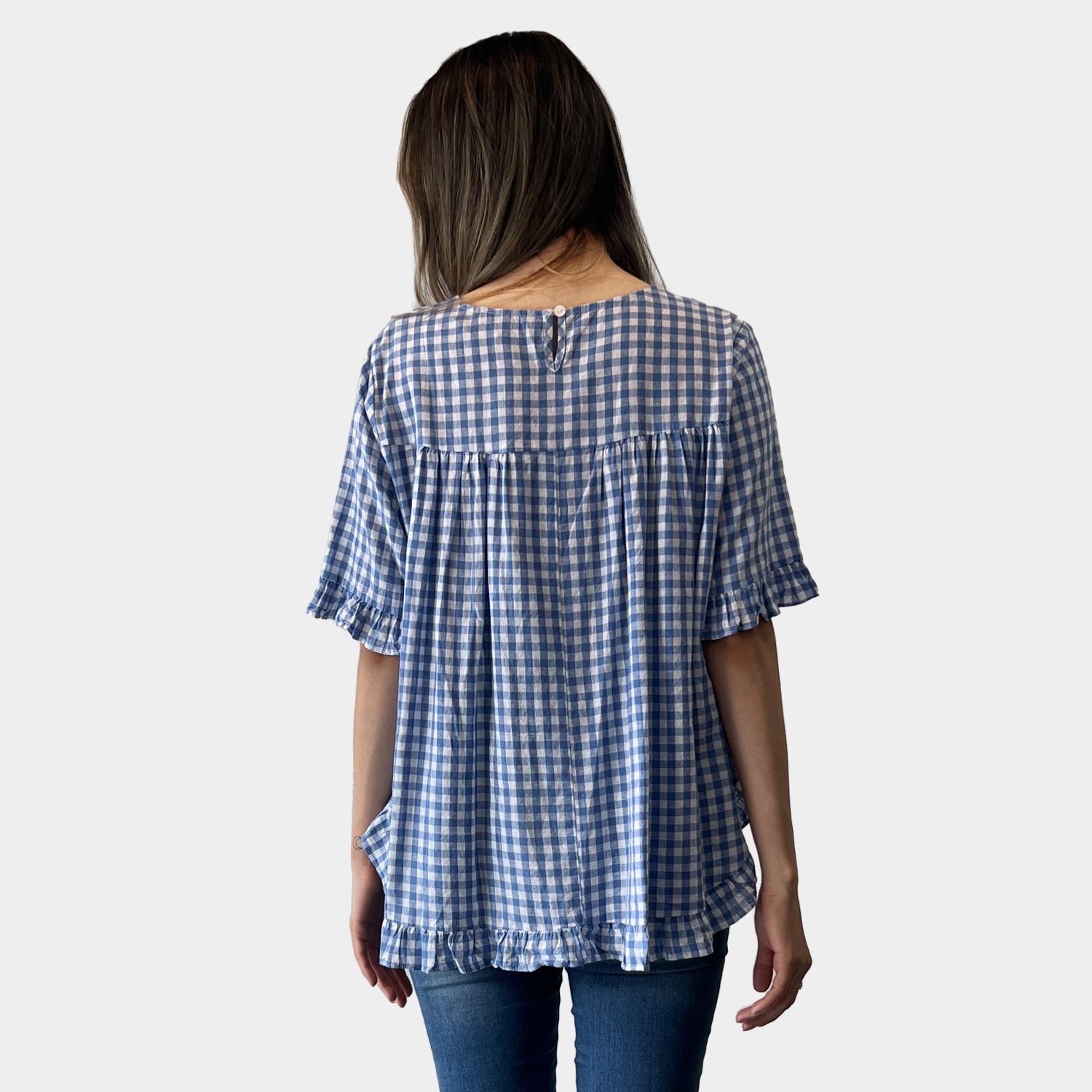AM02497 GINGHAM LINEN COTTON TOP