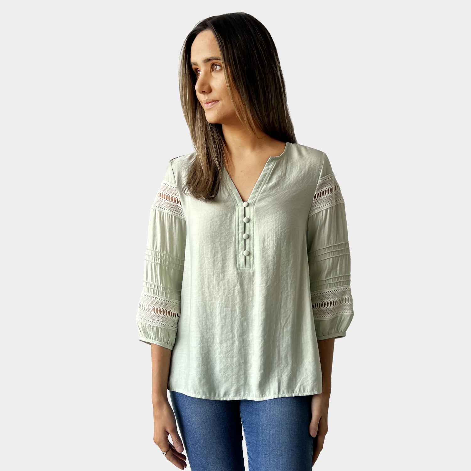 AM02398 LACE TRIM SLEEVE TOP