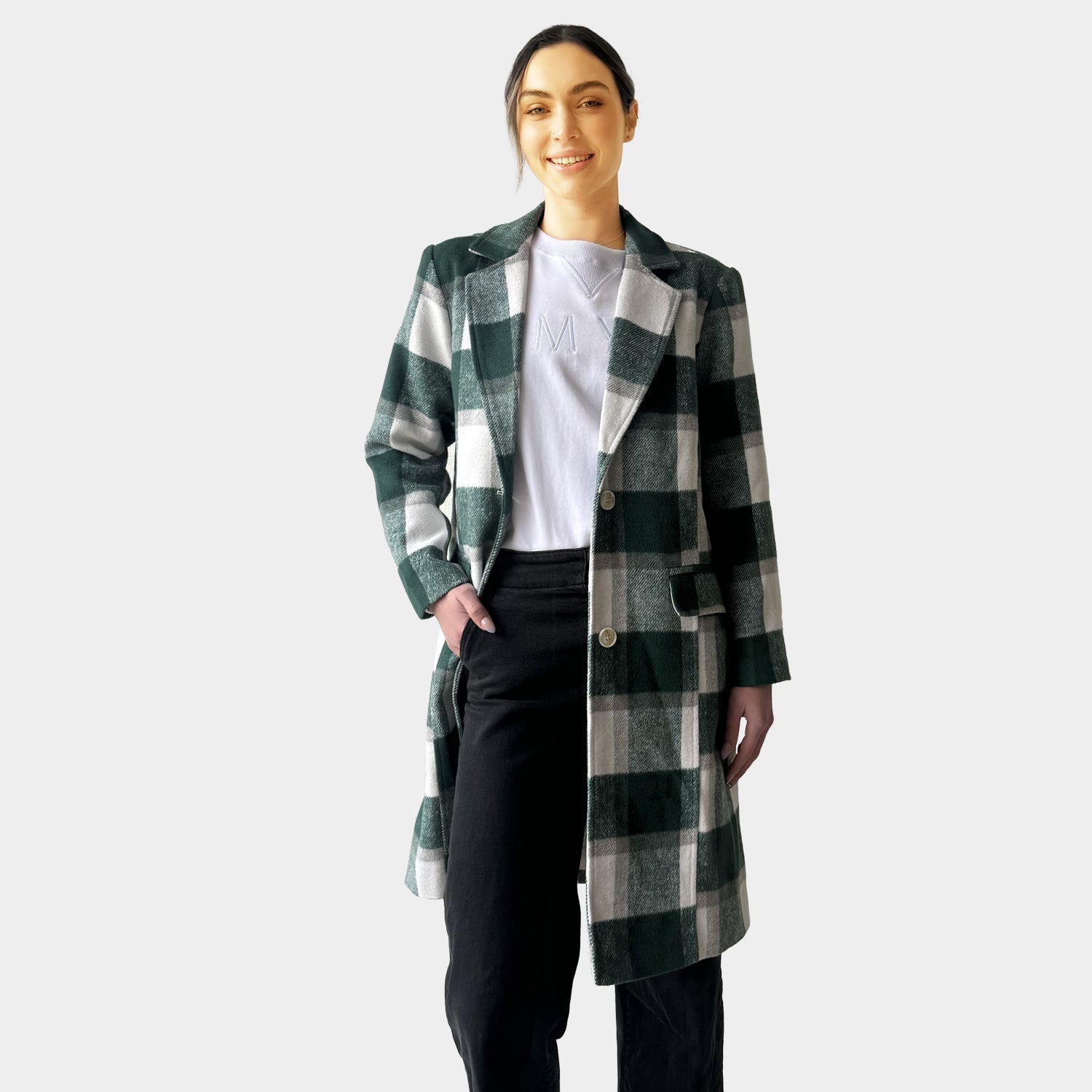 AM023028 GREEN GINGHAM WARM COAT