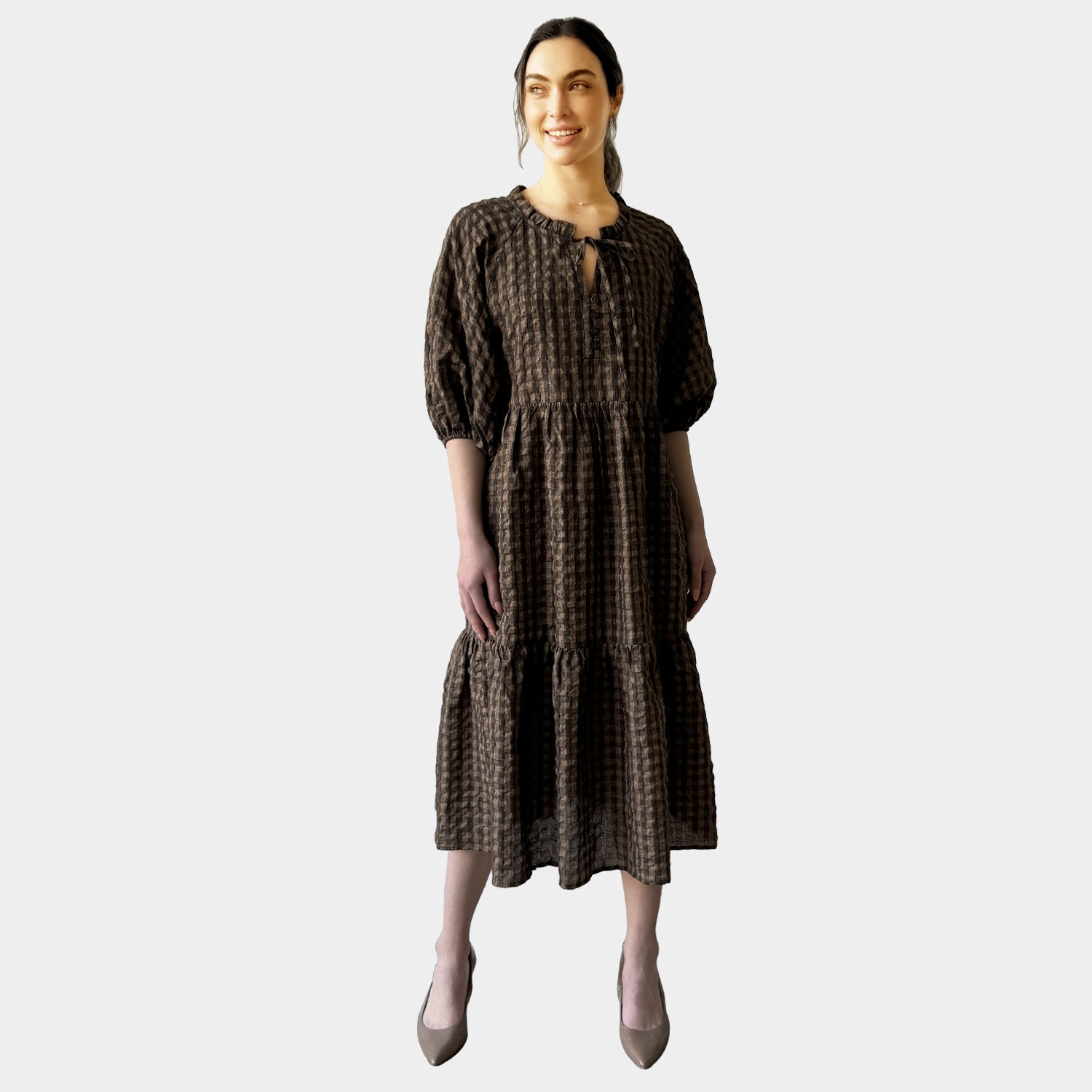 AM023072 TINY CHECK & SIDE POCKET DRESS (SALE)