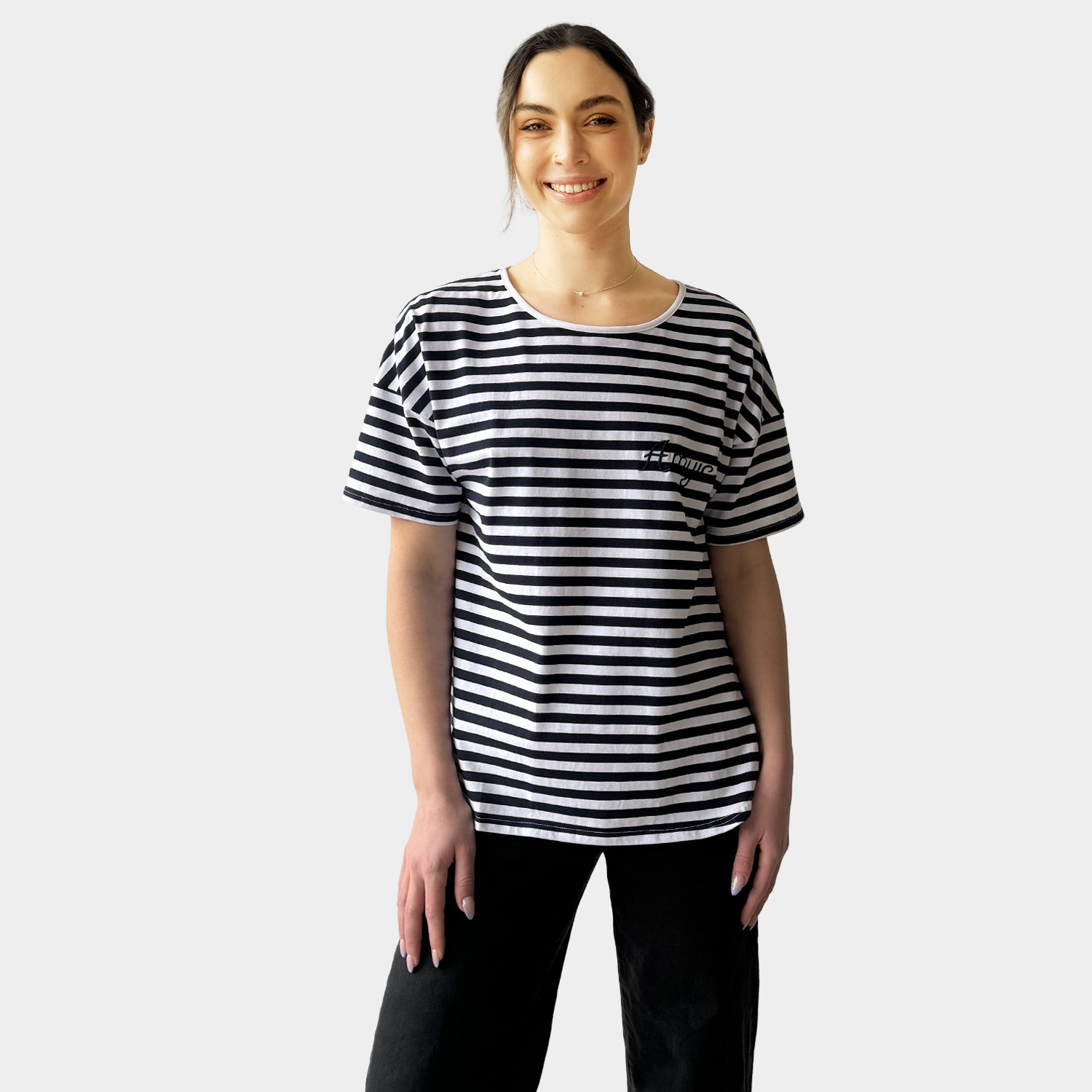 AM023066 STRIPE & EMBROIDERY LETTER TEE