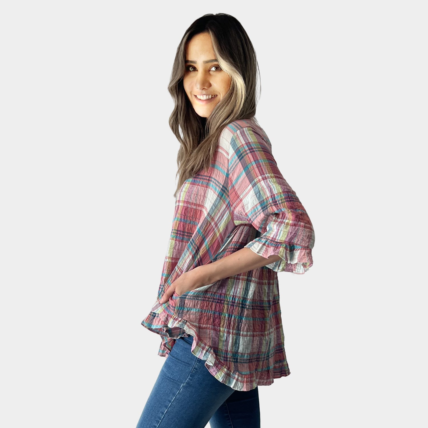 AM02496-3 GINGHAM COTTON TOP