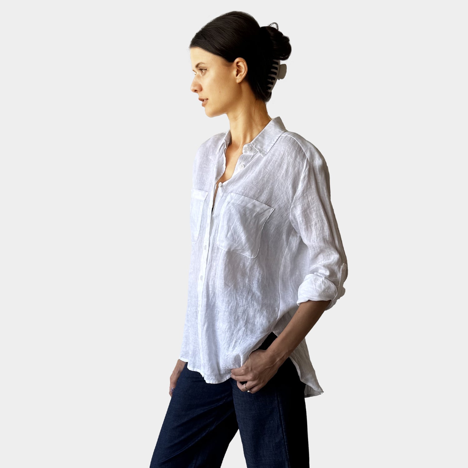 AM02368 TWO SIDE POCKET 100%LINEN SHIRT